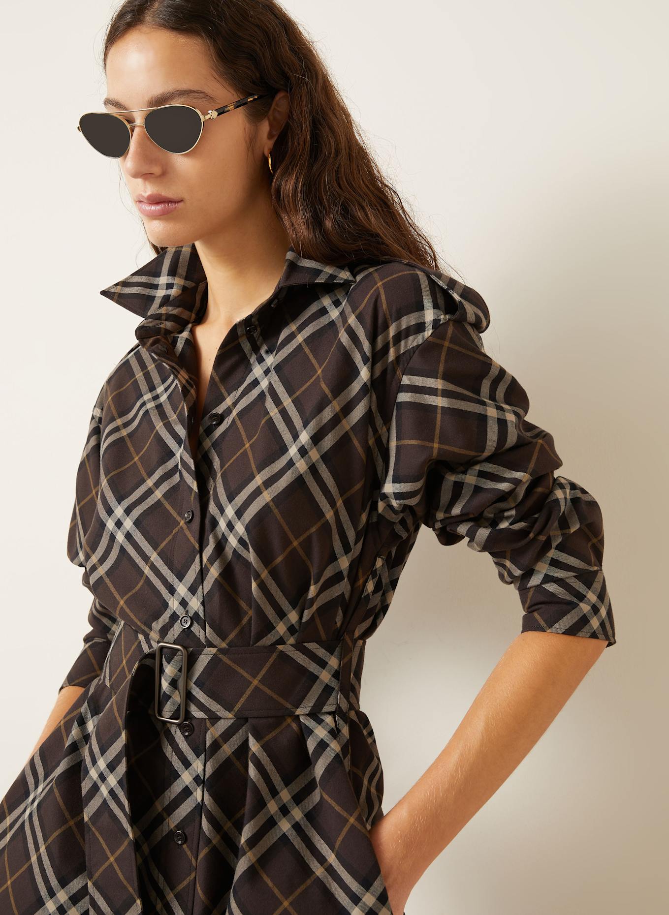 BURBERRY Hemdblusenkleid KYRA: DUNKELBRAUN / SCHWARZ / BEIGE