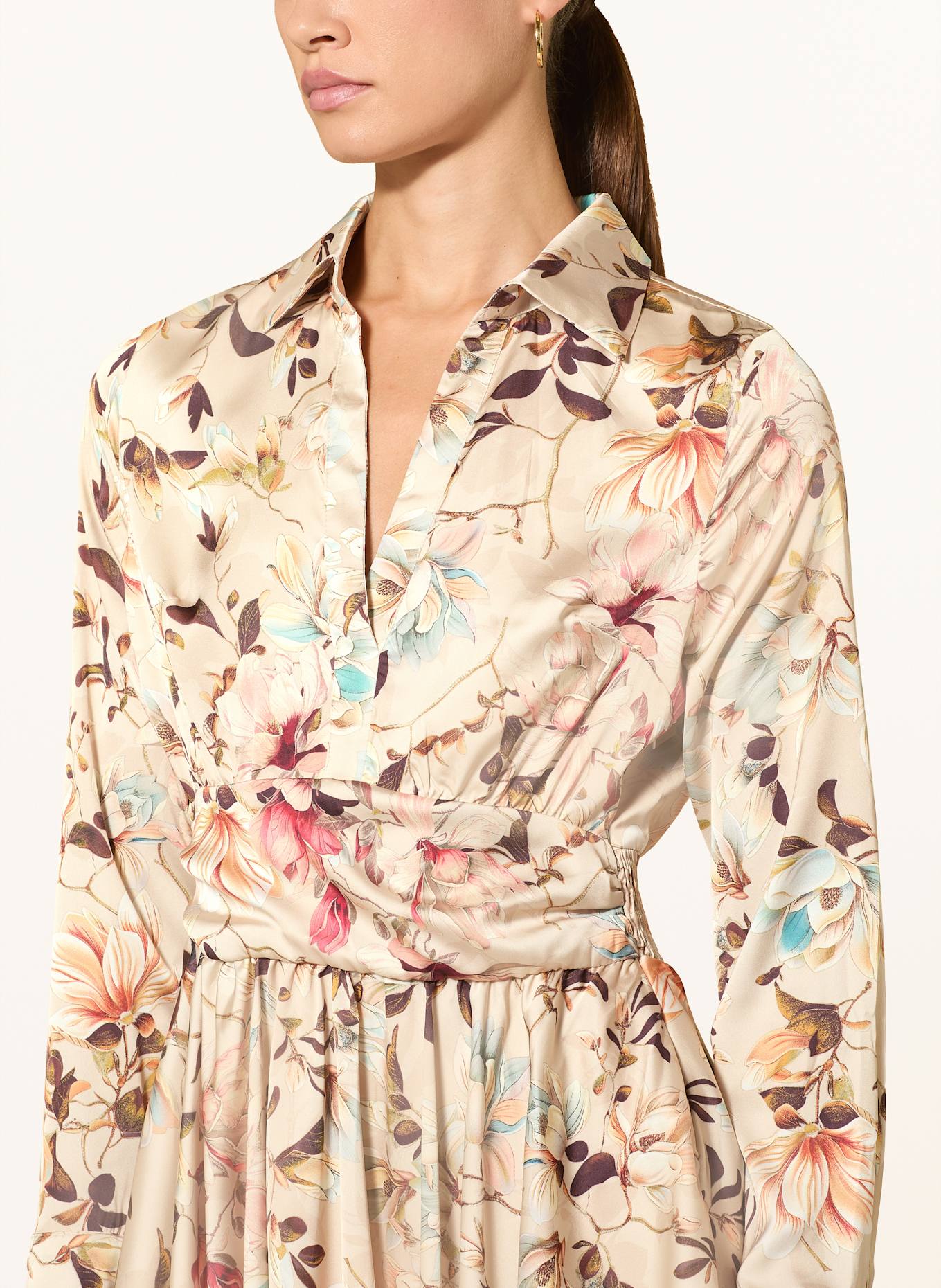 GUESS Satinkleid: CREME / ROT / HELLBLAU