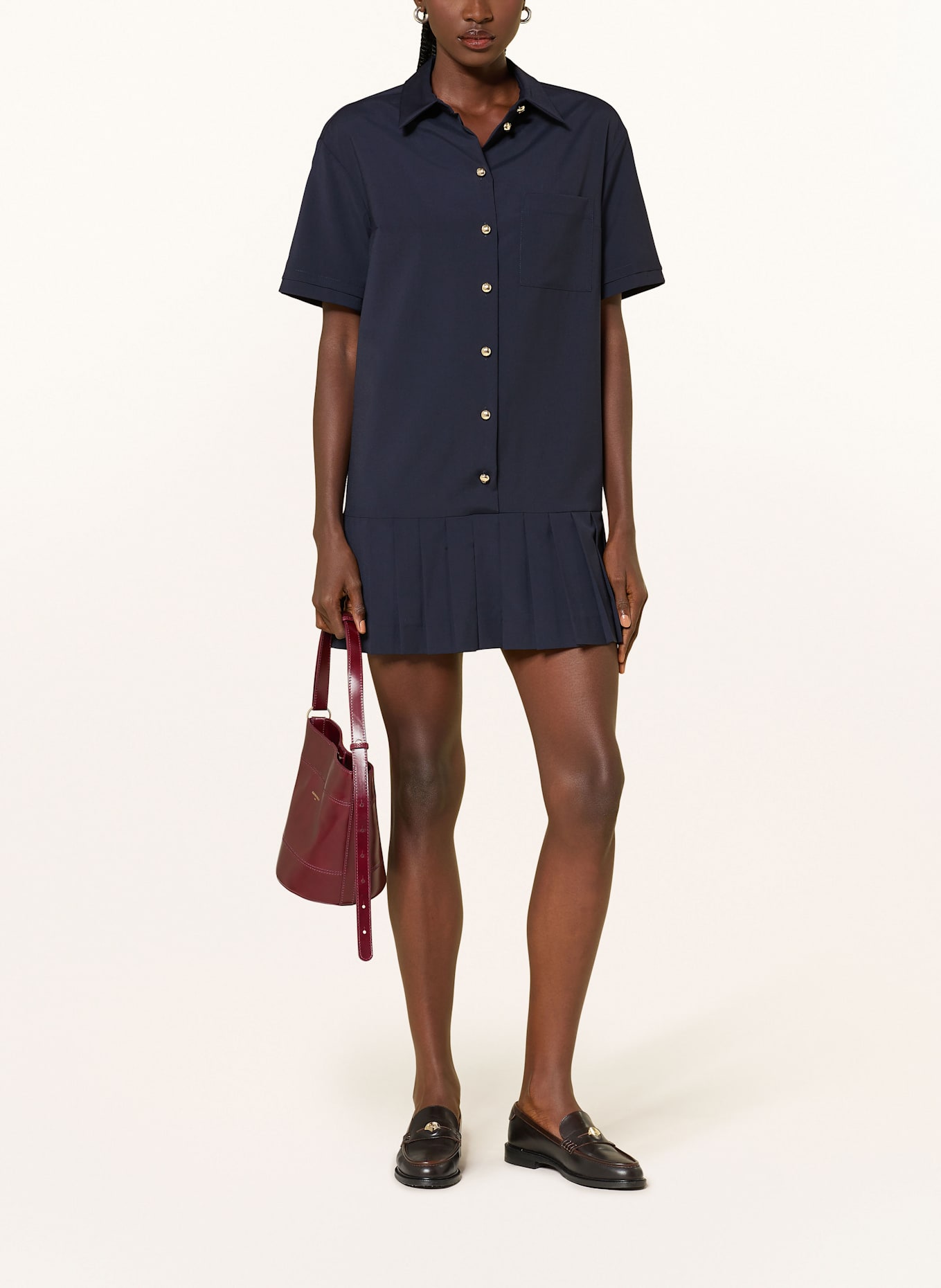 CLAUDIE PIERLOT Hemdblusenkleid mit Plisees: DUNKELBLAU