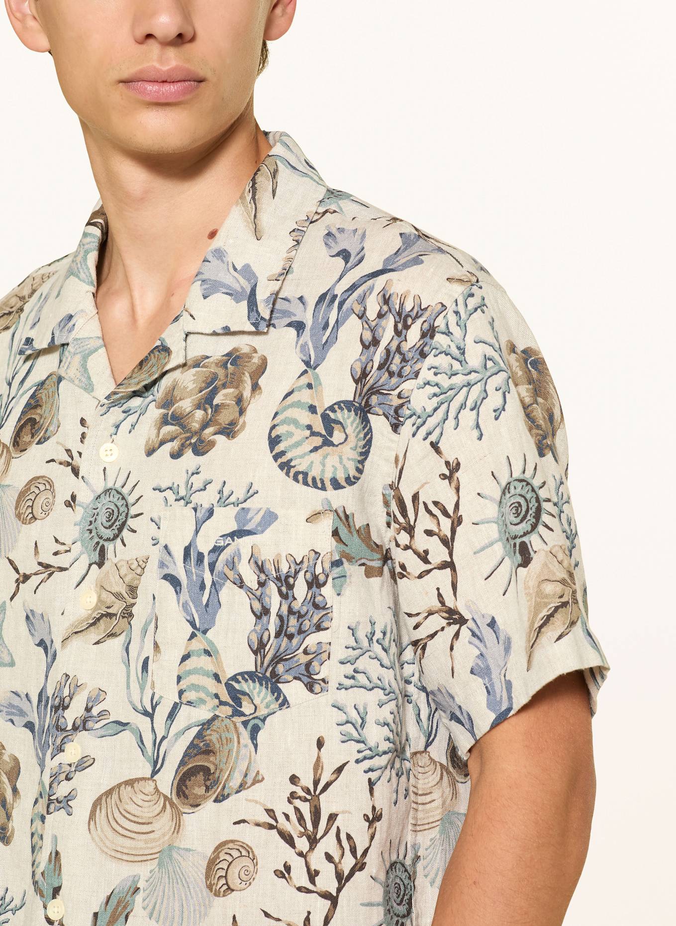 GANT Ressorthemd Regular Fit aus Leinen: BLAU / BRAUN