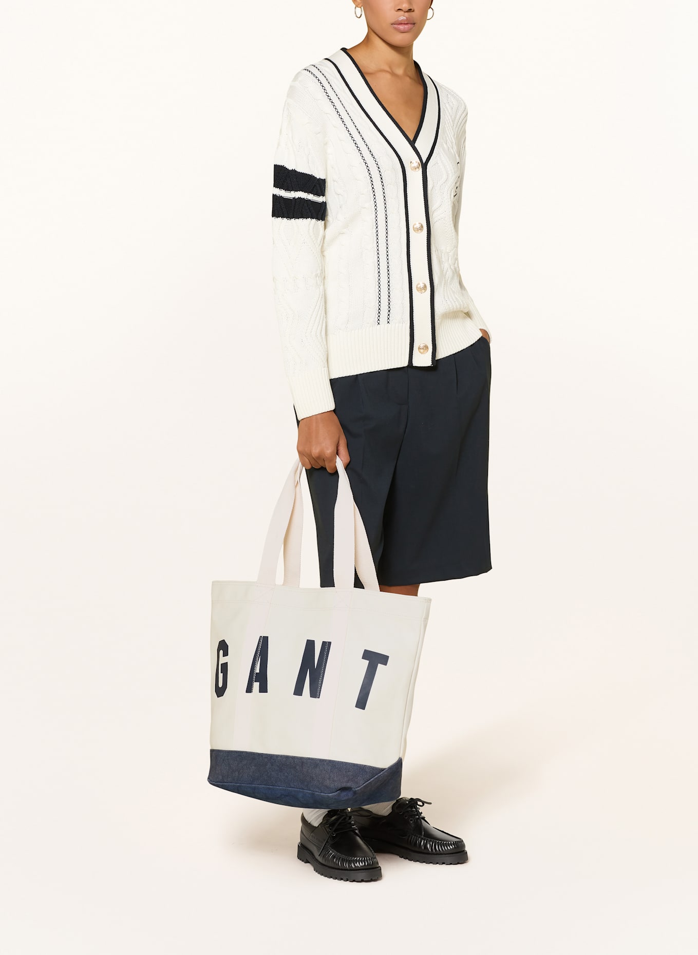 GANT Shopper: ECRU / DUNKELBLAU