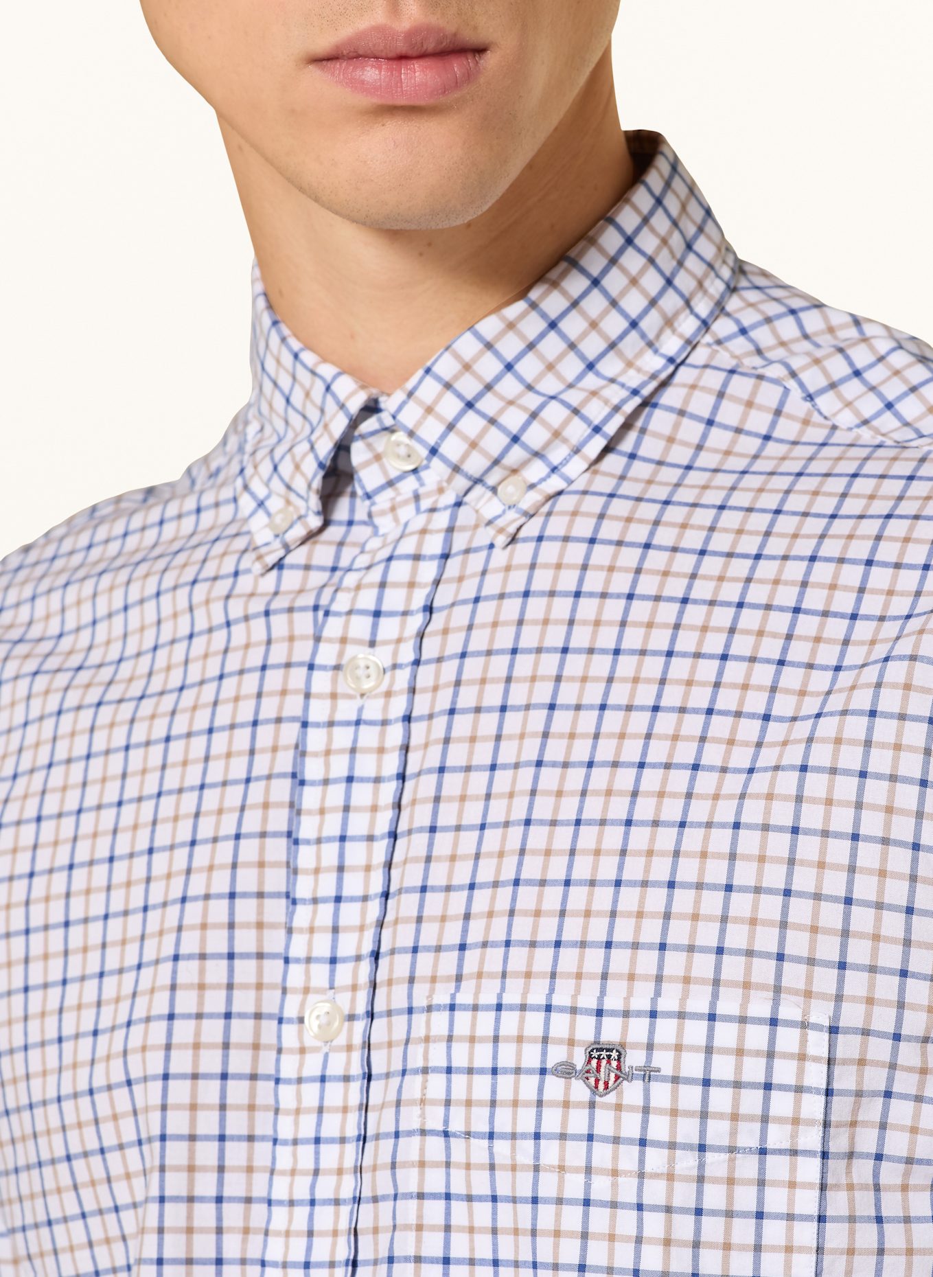 GANT Košile Regular Fit: BÉŽOVÁ / MODRÁ / BÍLÁ