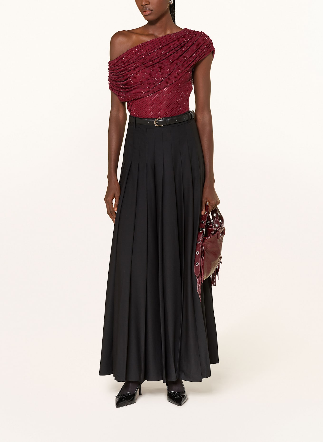 self-portrait Top mit Schmucksteinen: DUNKELROT