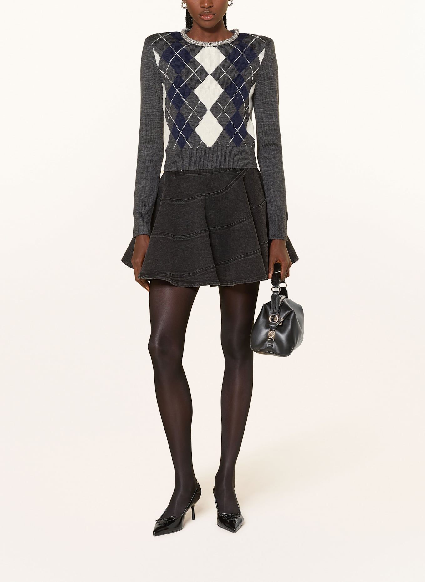self-portrait Sweater with decorative gems: DARK GRAY / BROWN / LIGHT PINK