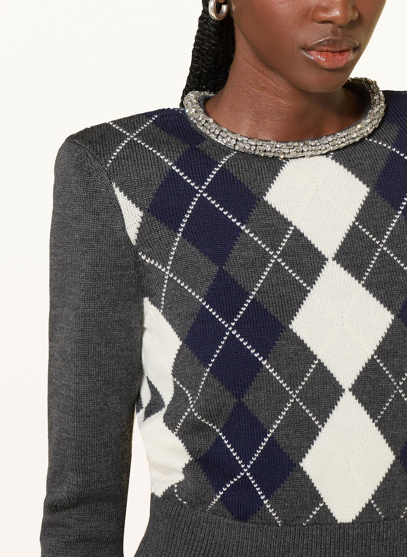 self-portrait Sweater with decorative gems: DARK GRAY / BROWN / LIGHT PINK