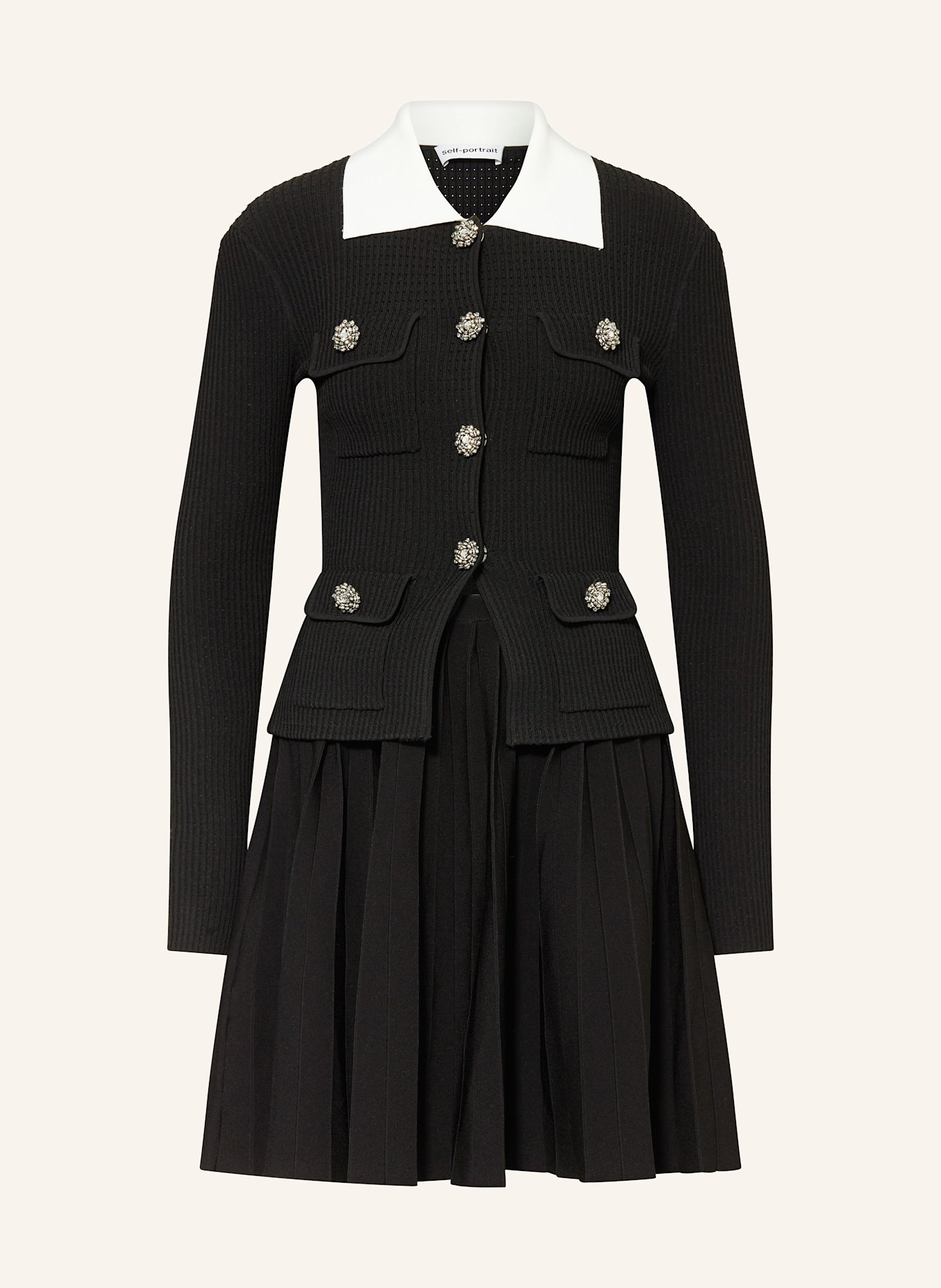 self-portrait Strickkleid mit Schmucksteinen: SCHWARZ