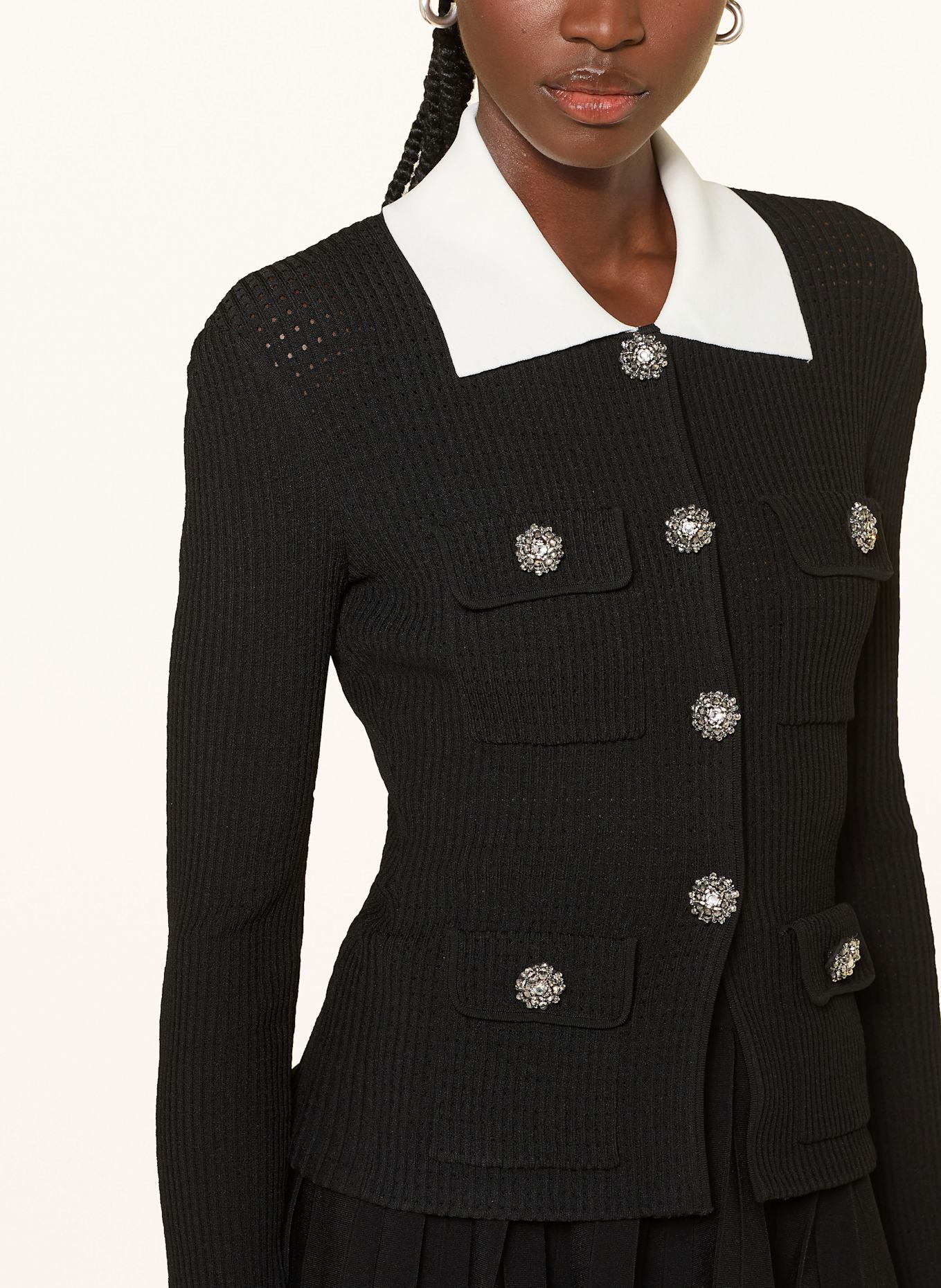 self-portrait Strickkleid mit Schmucksteinen: SCHWARZ