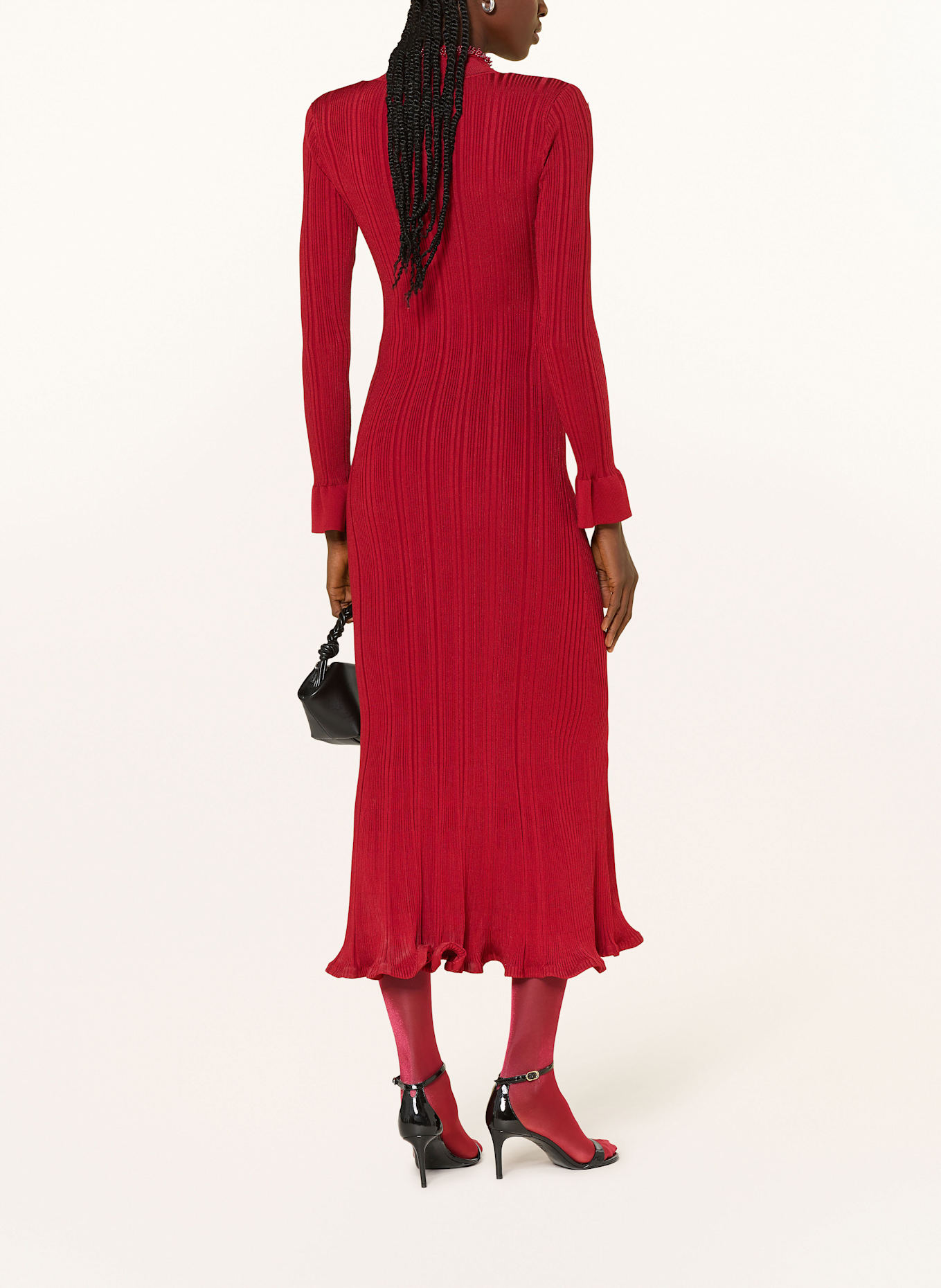 self-portrait Strickkleid mit Schmuckperlen: DUNKELROT