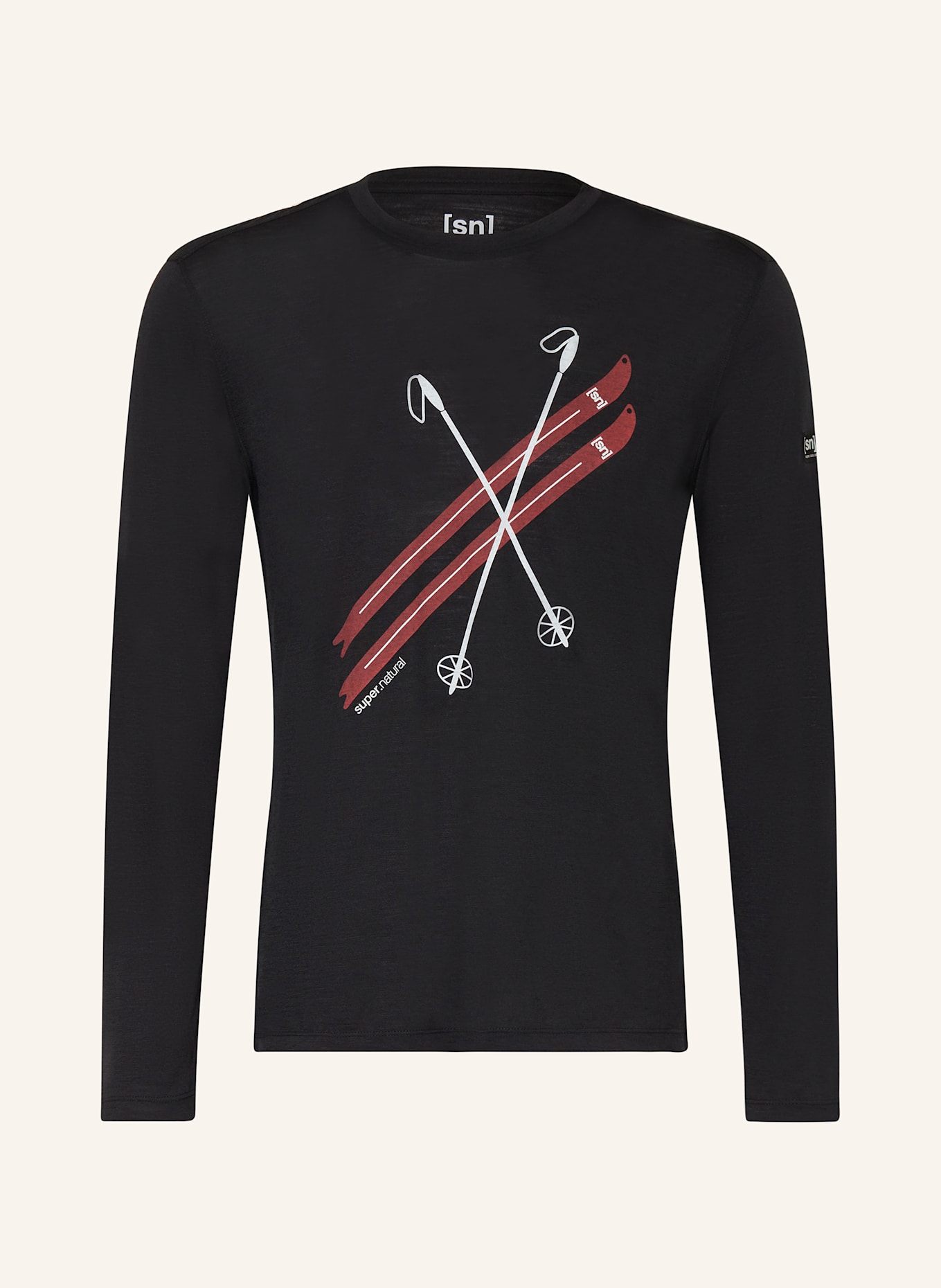 super.natural Longsleeve KRYSSEDE SKI mit Merinowolle: SCHWARZ