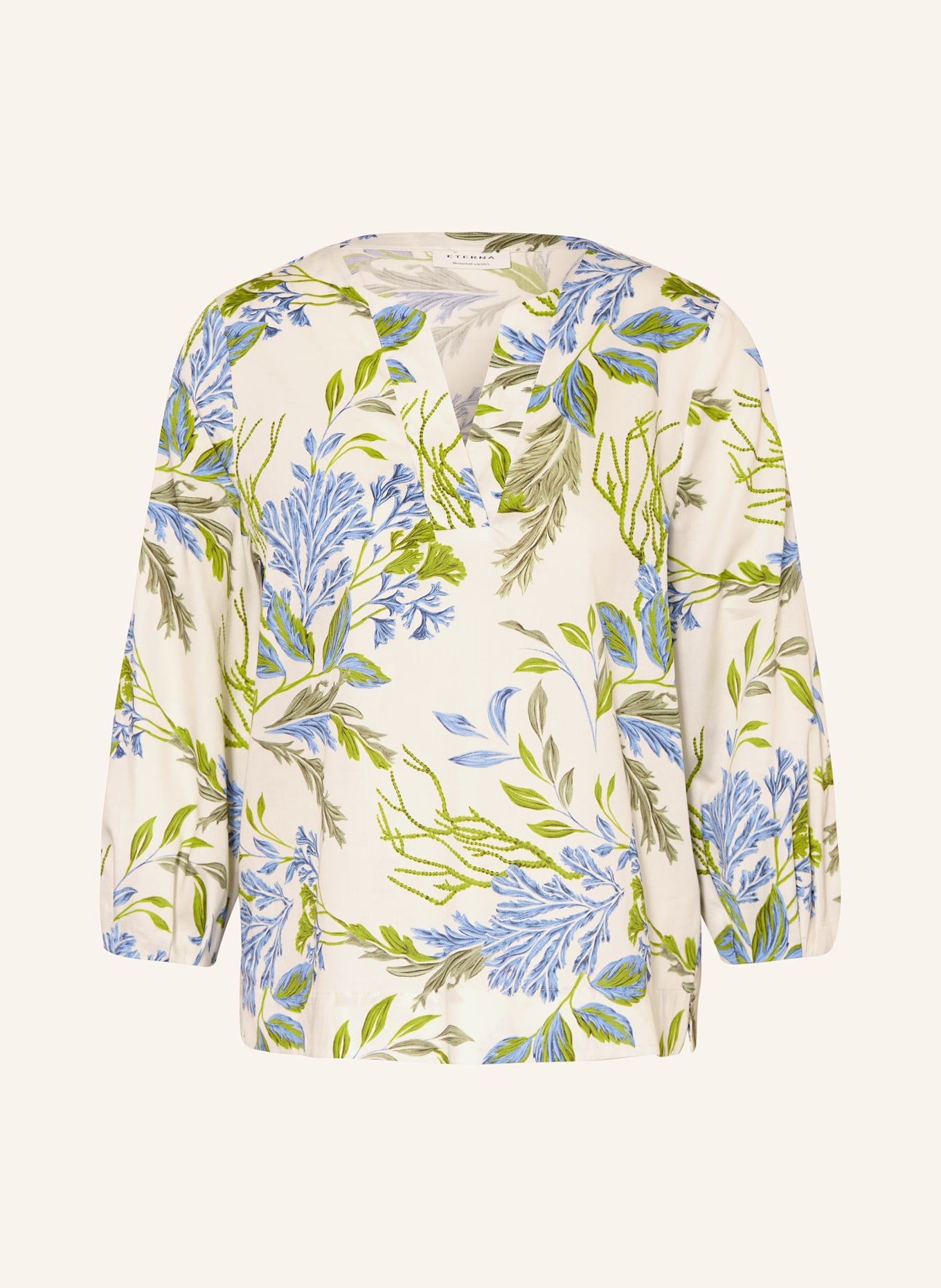 ETERNA Blusenshirt mit 3/4-Arm: ECRU / GRÜN / BLAU