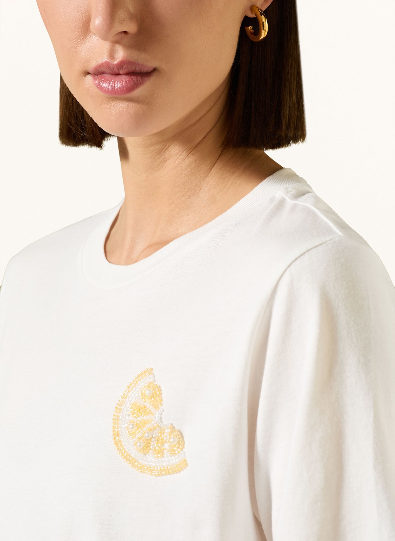 MARC AUREL T-Shirt mit Schmuckperlen: GELB