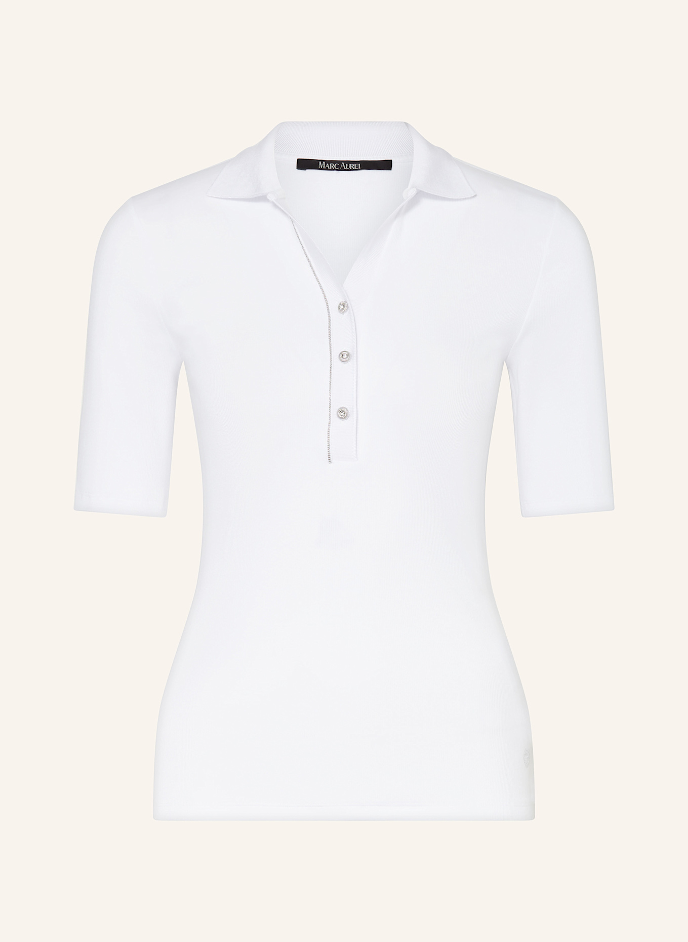 MARC AUREL Jersey-Poloshirt mit Schmucksteinen: WEISS