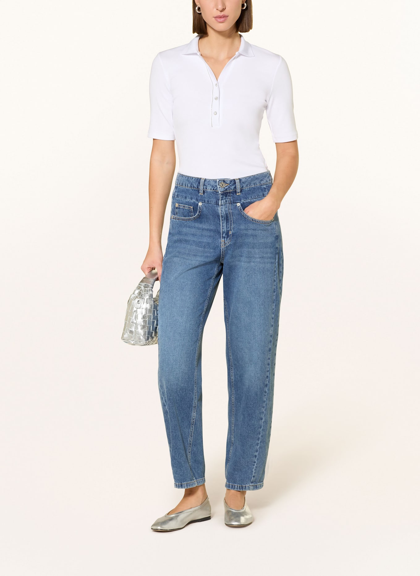 MARC AUREL Jersey-Poloshirt mit Schmucksteinen: WEISS