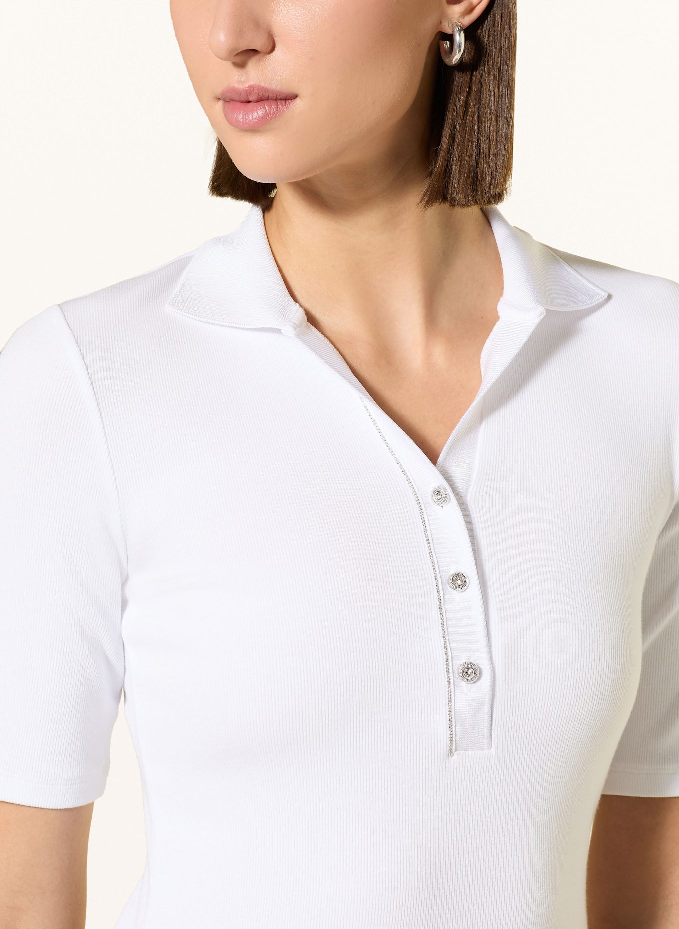 MARC AUREL Jersey-Poloshirt mit Schmucksteinen: WEISS
