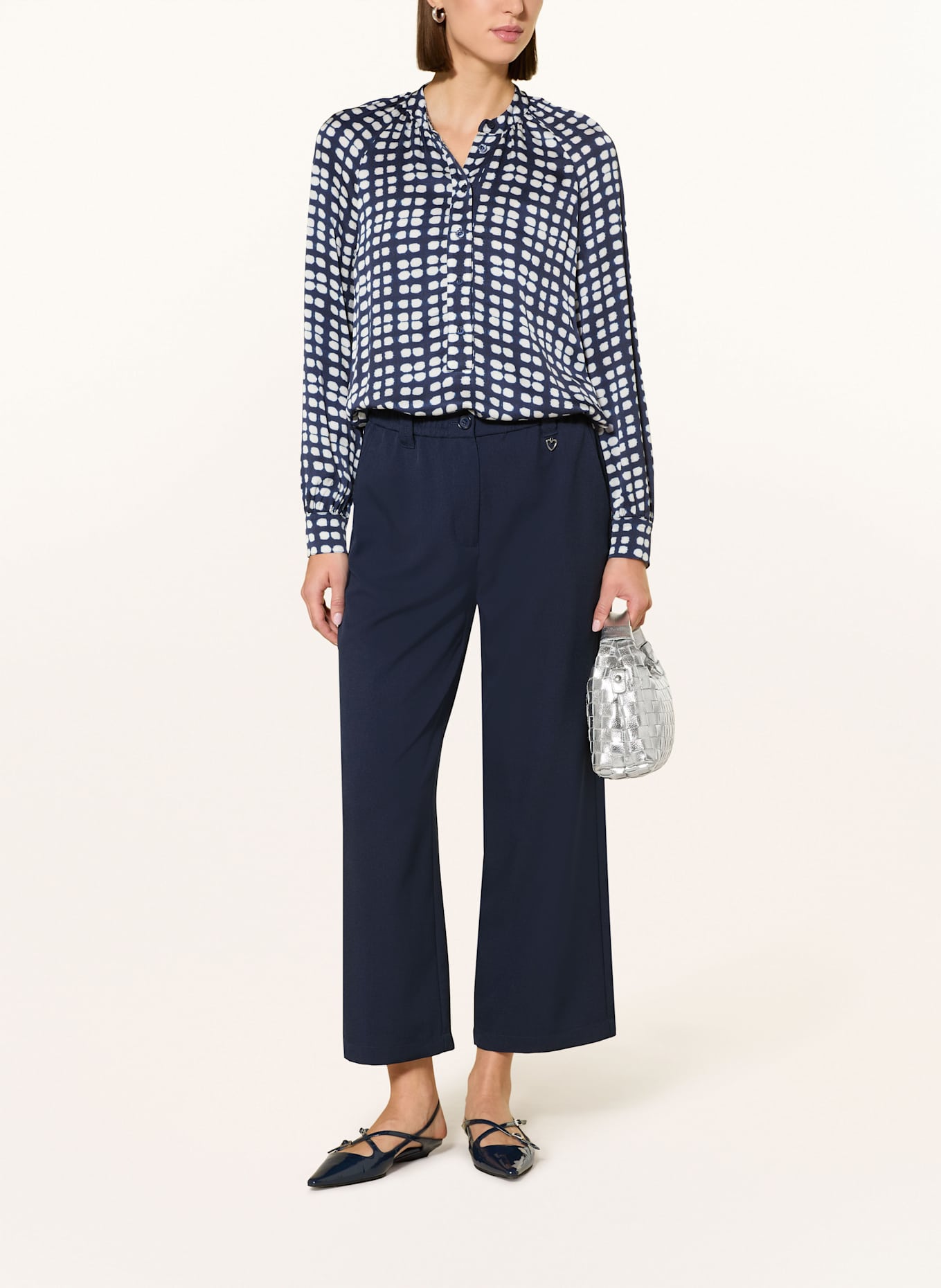 MARC AUREL Blusenshirt: DUNKELBLAU / WEISS