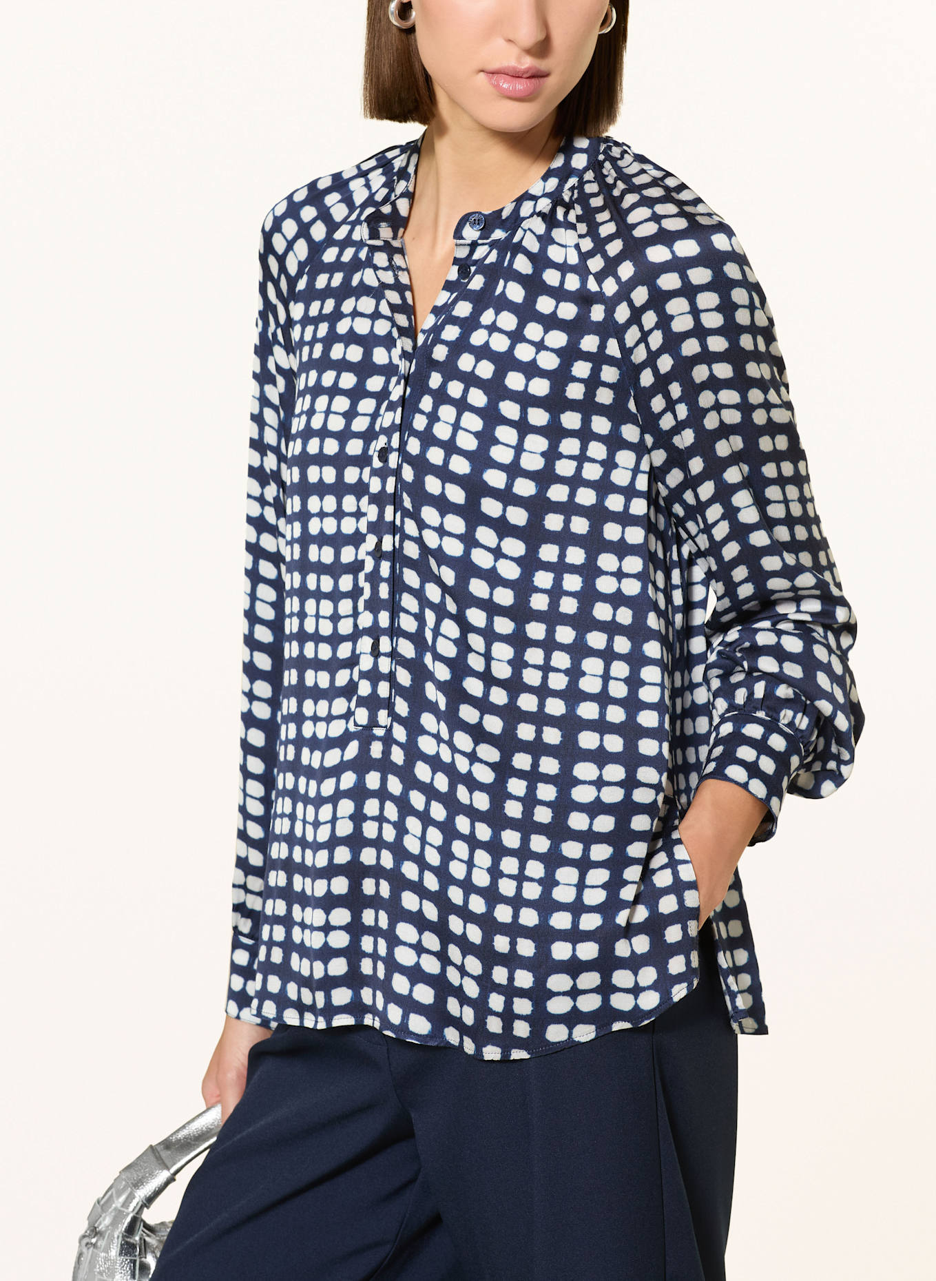 MARC AUREL Blusenshirt: DUNKELBLAU / WEISS