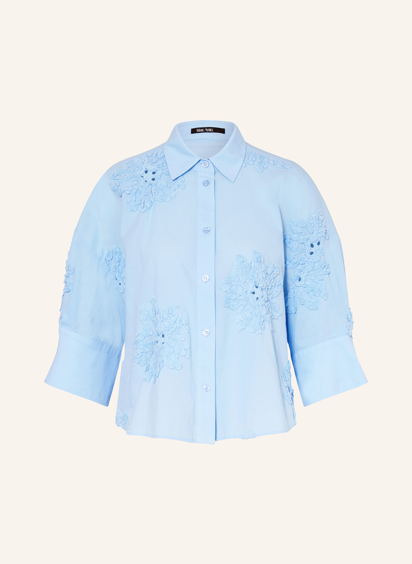 MARC AUREL Hemdbluse mit 3/4-Arm und Lochspitze: HELLBLAU