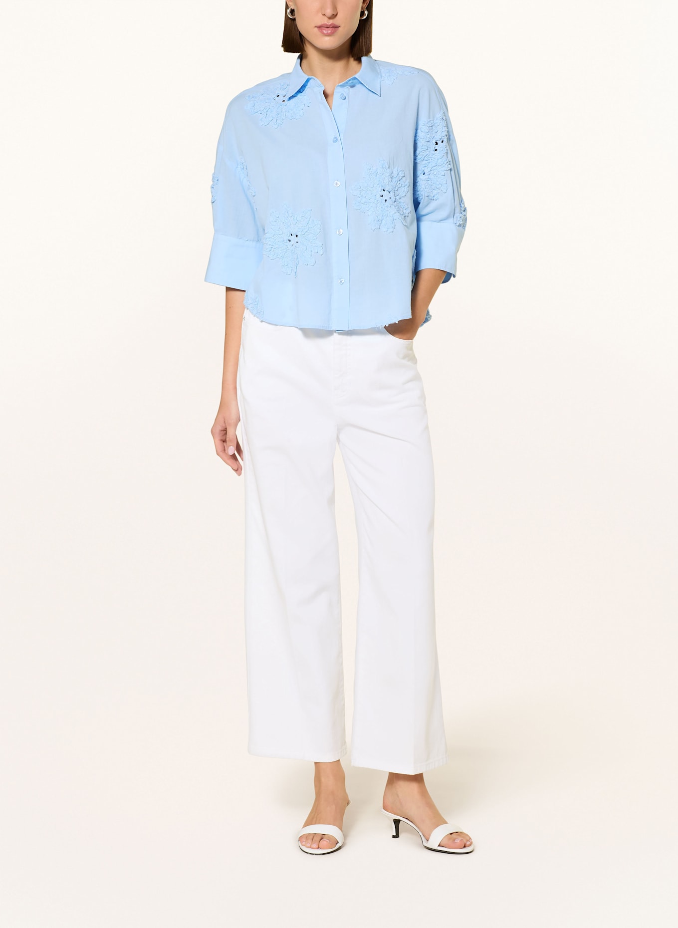 MARC AUREL Hemdbluse mit 3/4-Arm und Lochspitze: HELLBLAU