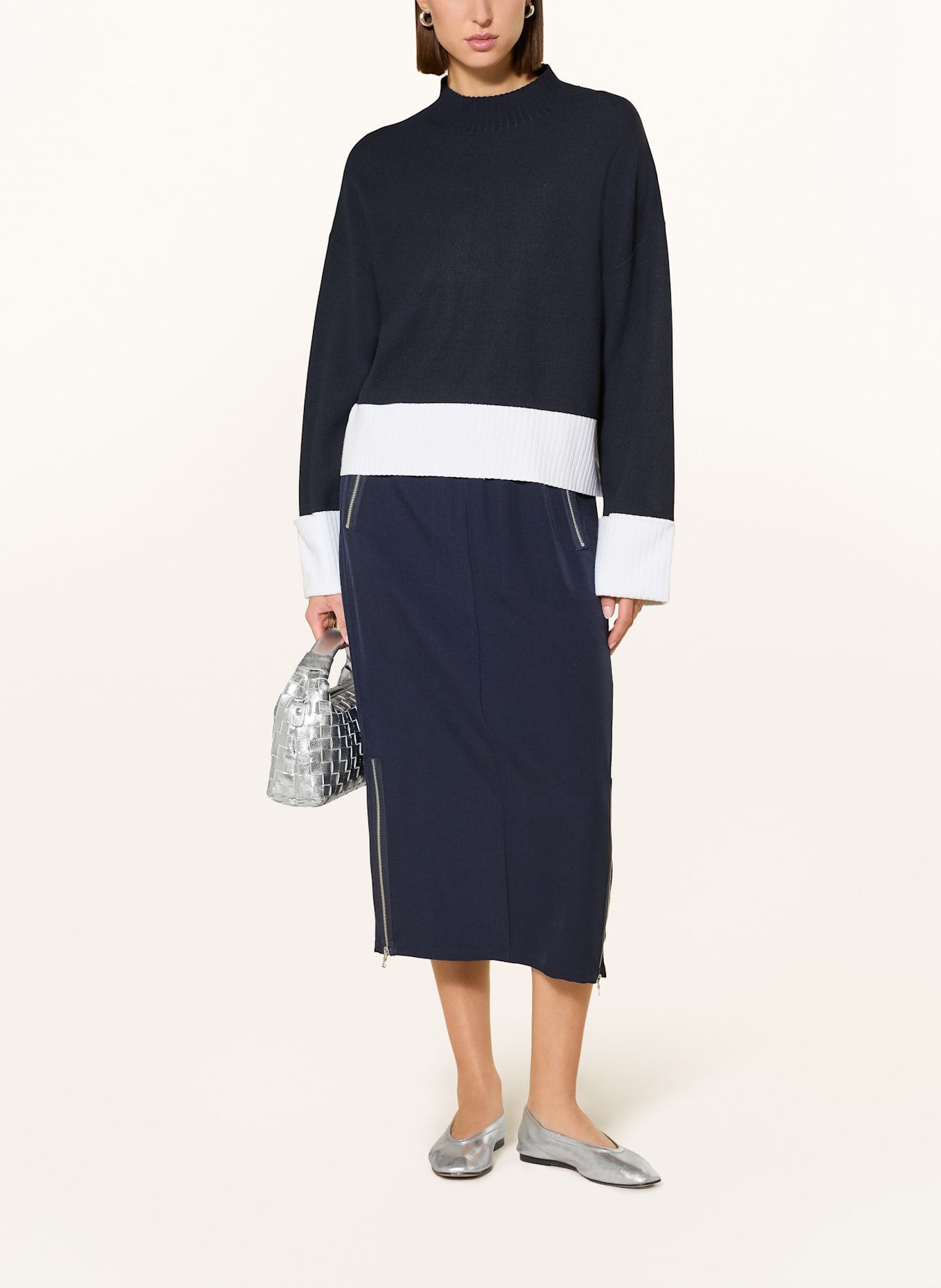 MARC AUREL Pullover: DUNKELBLAU / WEISS