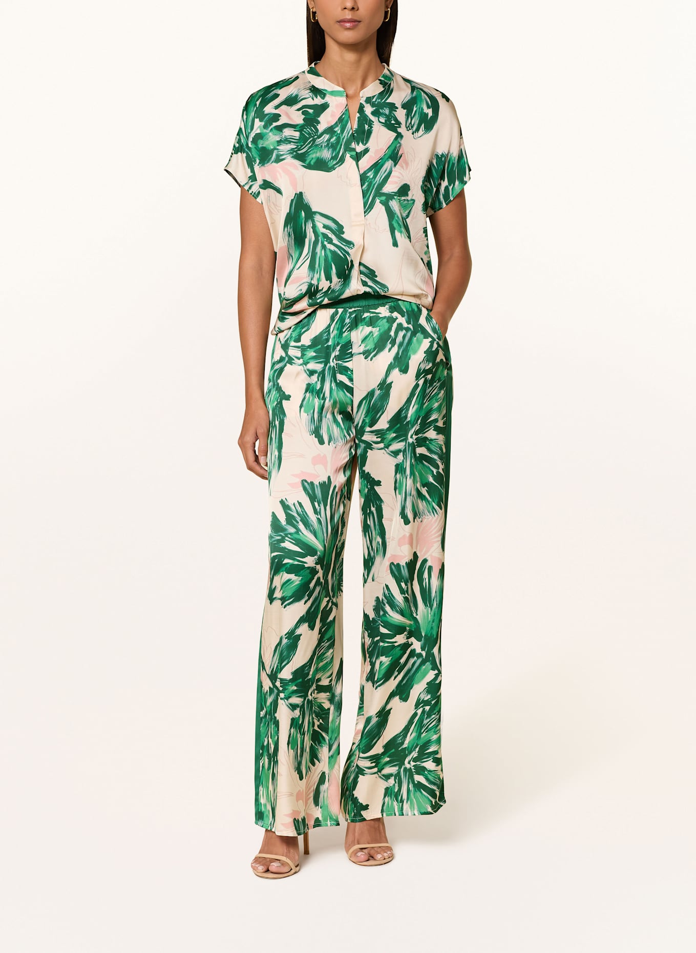 MARC AUREL Blusentop: CREME / GRÜN / HELLORANGE