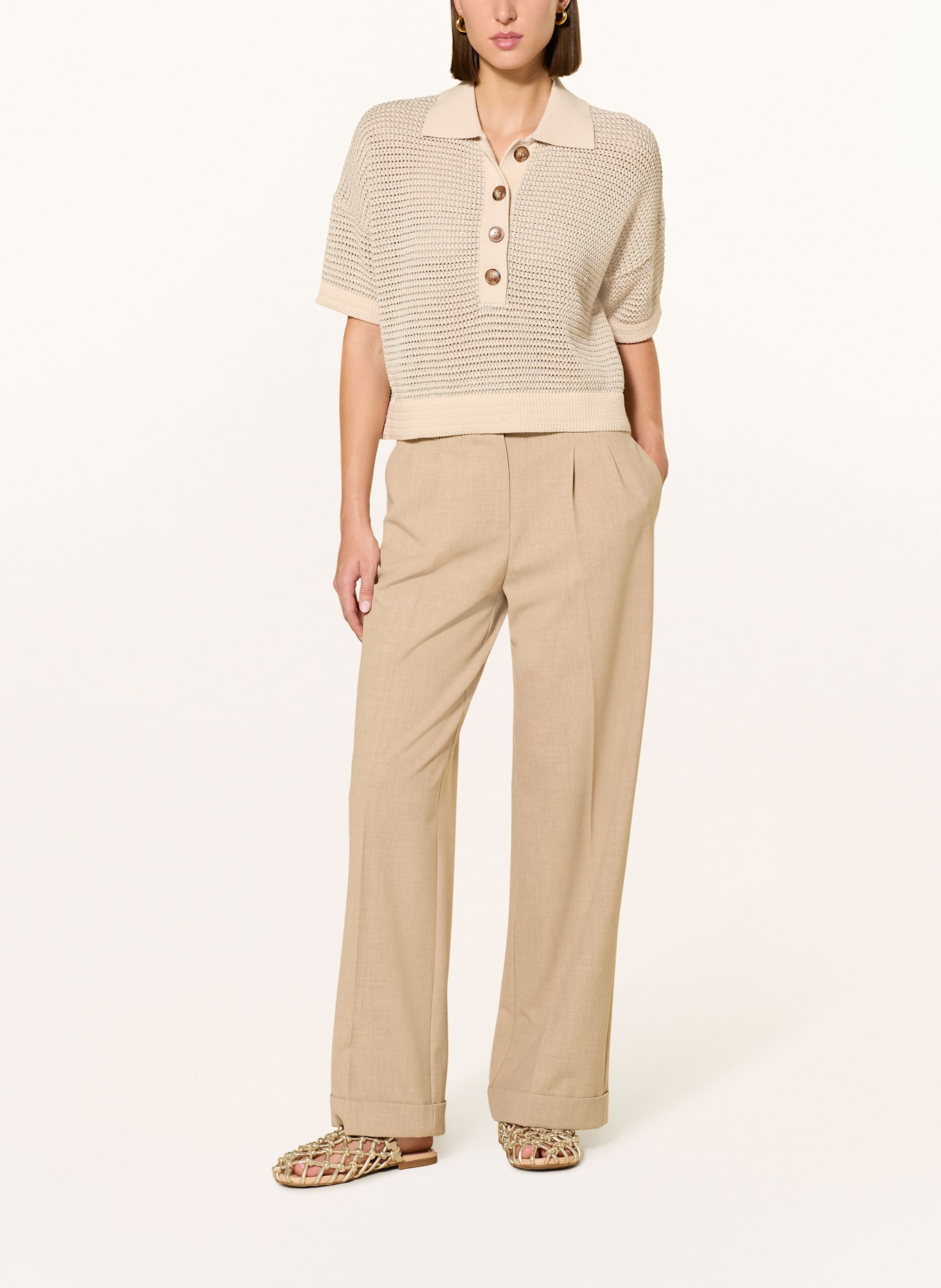 MARC AUREL Strick-Poloshirt mit Glitzergarn: BEIGE