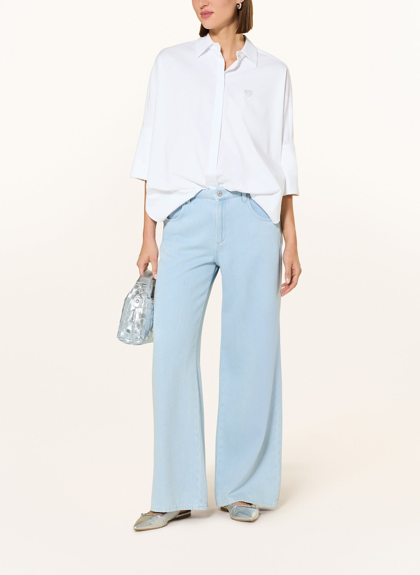 MARC AUREL Oversized shirt blouse with 3/4 sleeves: WHITE