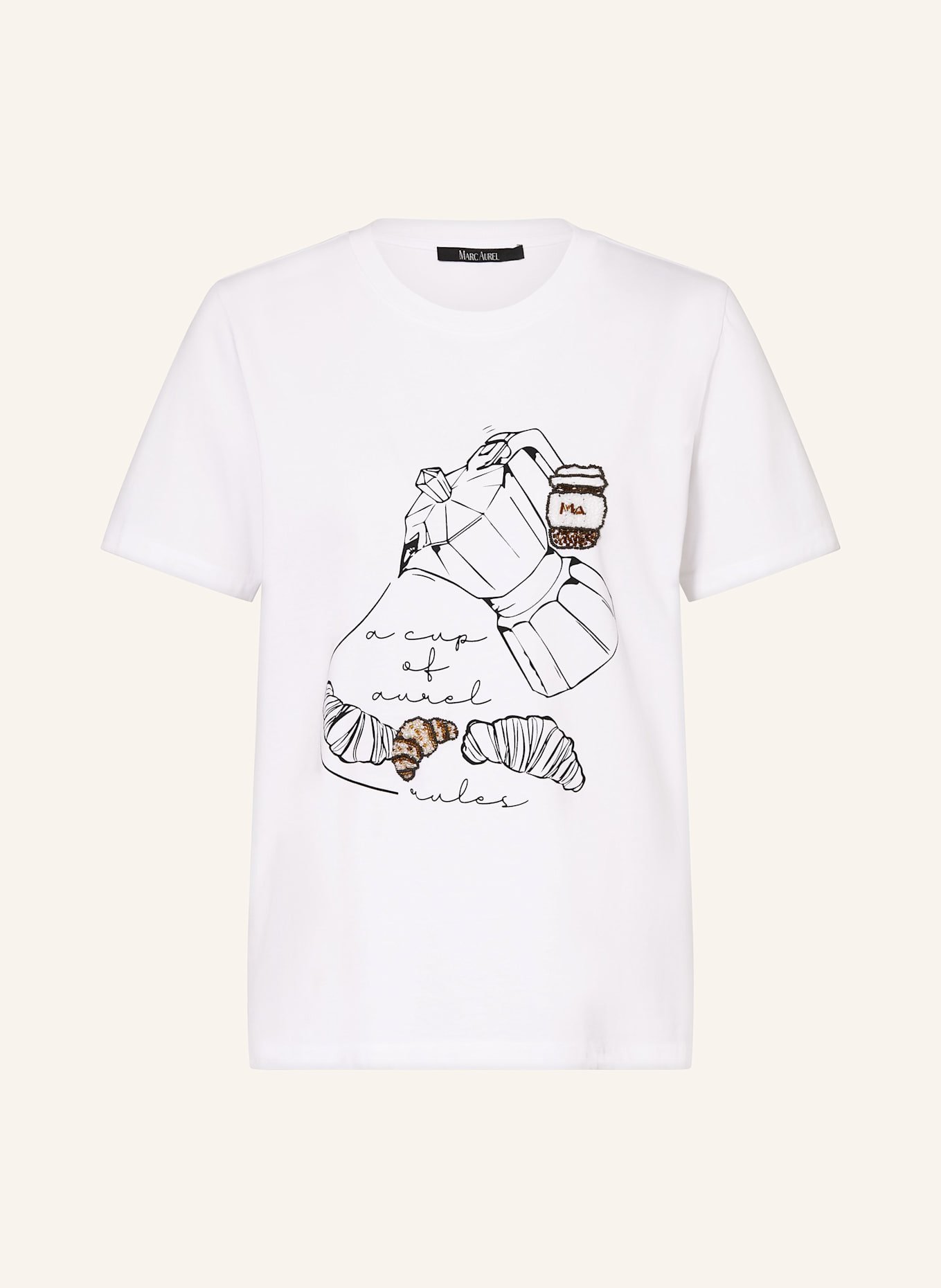 MARC AUREL T-Shirt mit Schmucksteinen: WEISS