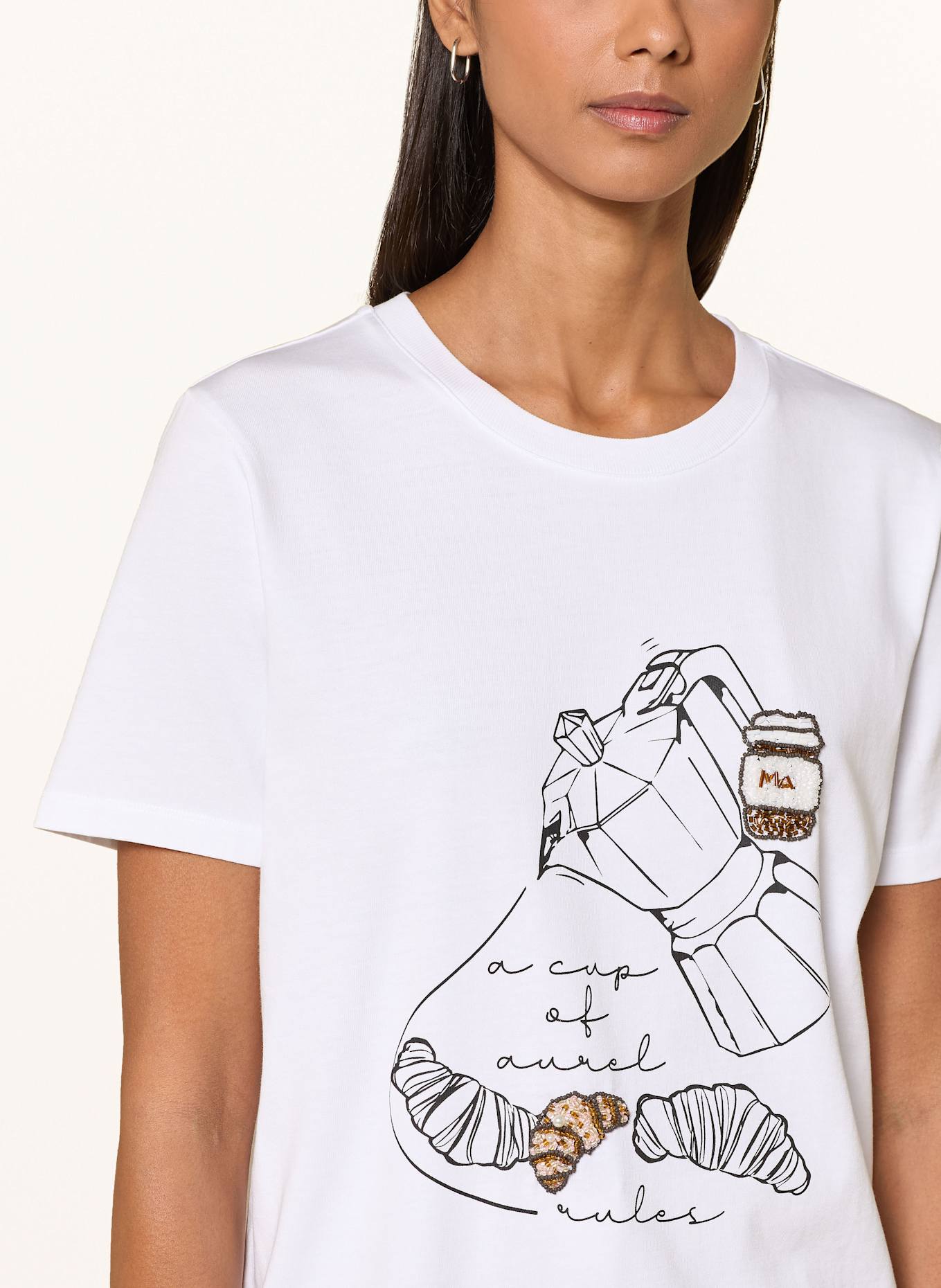 MARC AUREL T-Shirt mit Schmucksteinen: WEISS