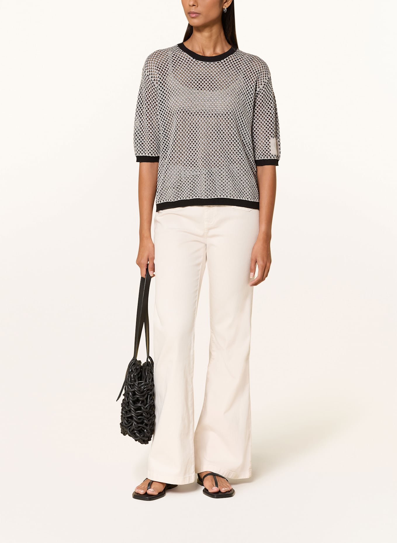 MARC AUREL Pullover mit Glitzergan: CREME / DUNKELBLAU