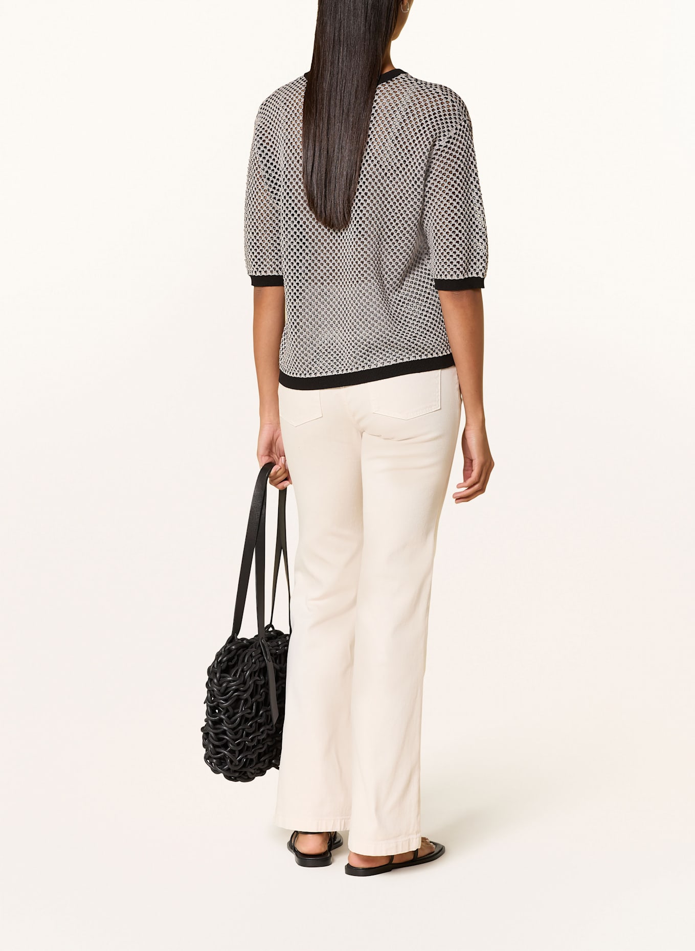 MARC AUREL Pullover mit Glitzergan: CREME / DUNKELBLAU