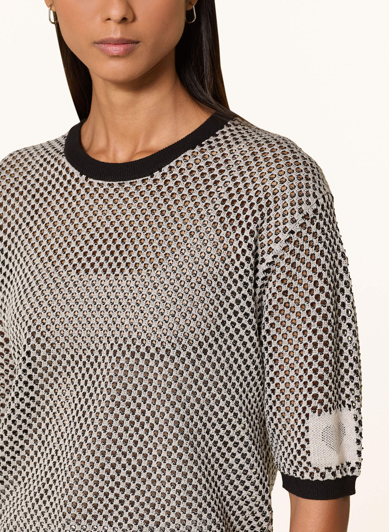 MARC AUREL Pullover mit Glitzergan: CREME / DUNKELBLAU