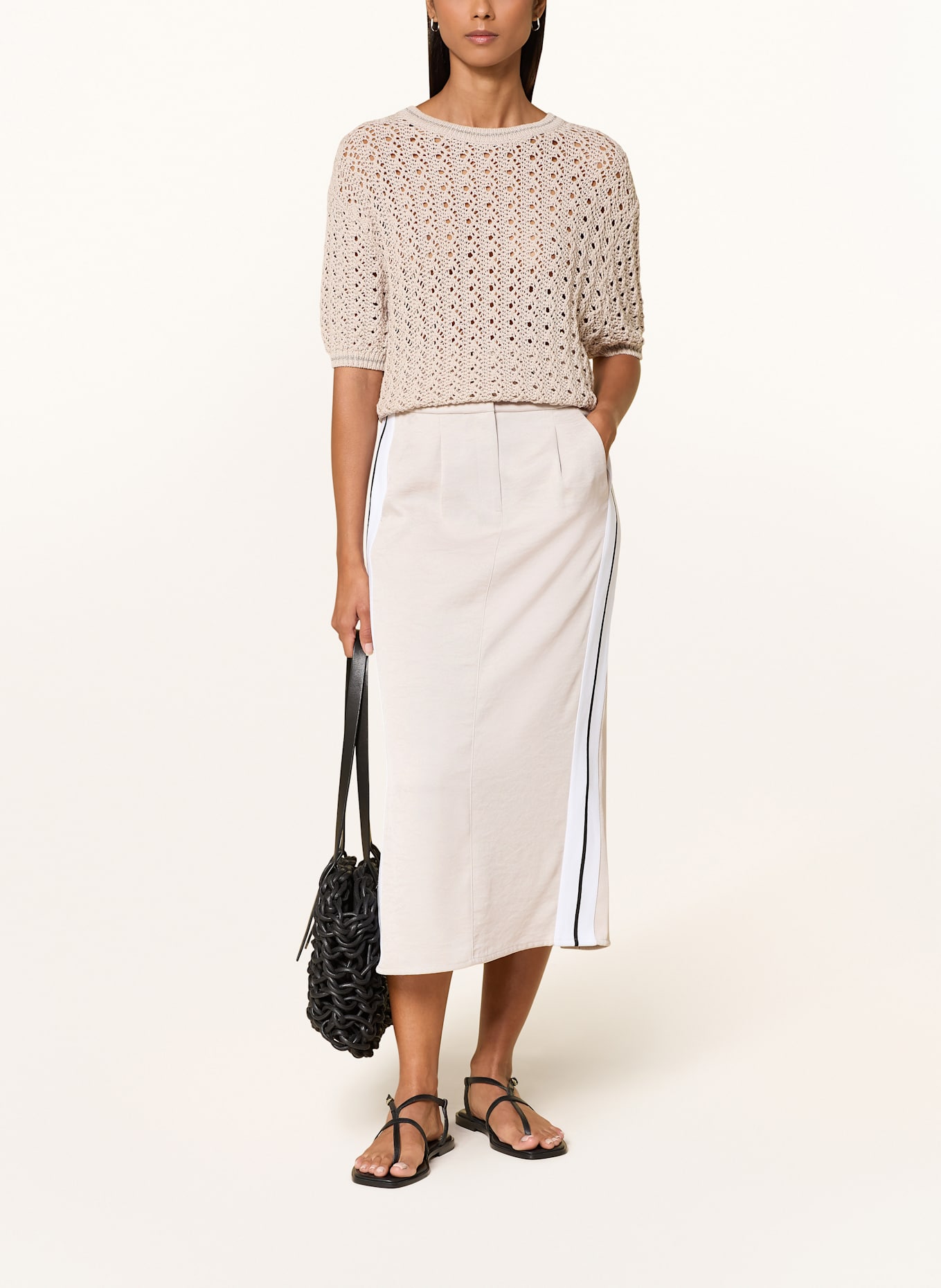 MARC AUREL Skirt with tuxedo stripe: CREAM / WHITE / BLACK