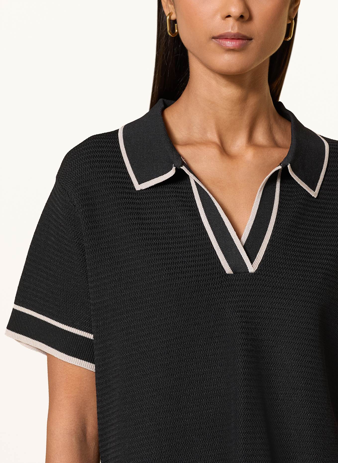 MARC AUREL Strick-Poloshirt: SCHWARZ / WEISS