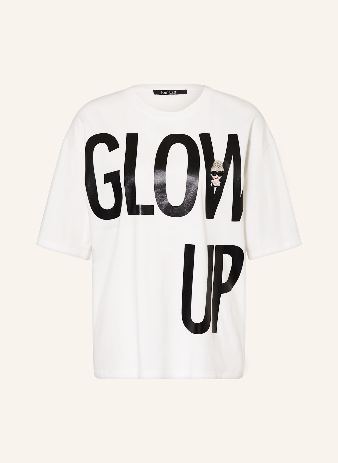 MARC AUREL Oversized-Shirt mit Schmucksteinen: WEISS
