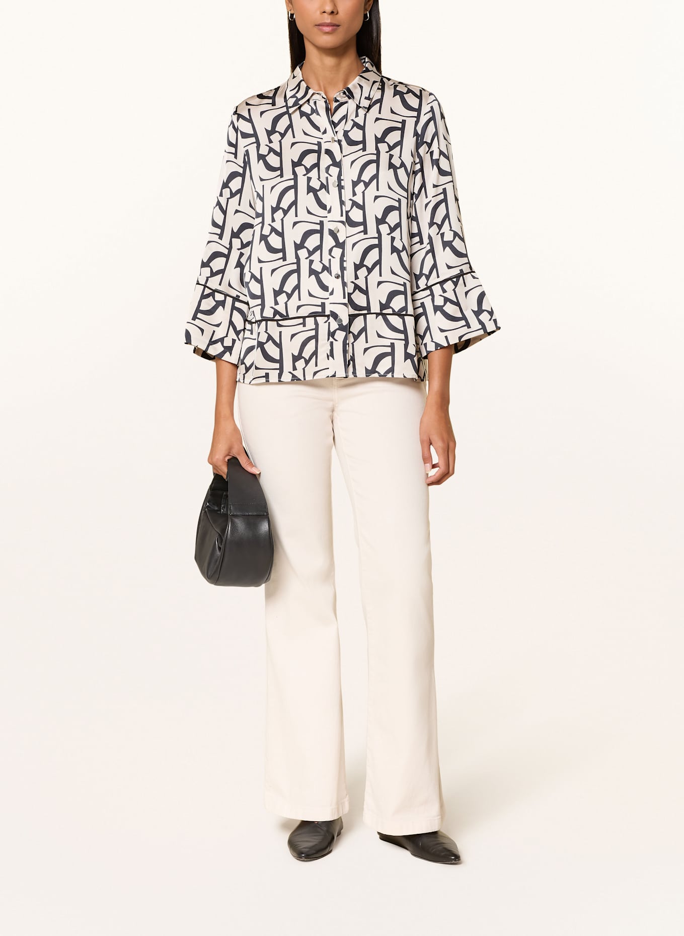 MARC AUREL Shirt blouse with 3/4 sleeves: ECRU / BLACK