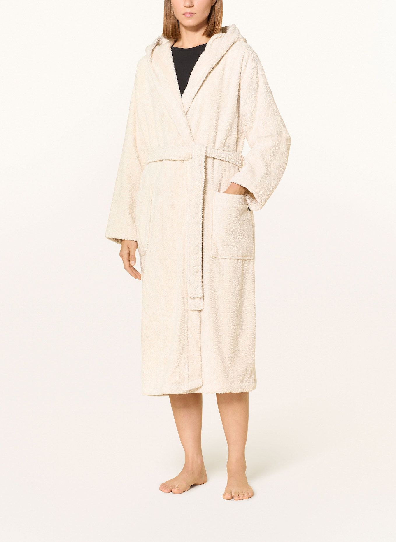 Cawö Unisex-Bademantel SAUNA mit Kapuze: BEIGE