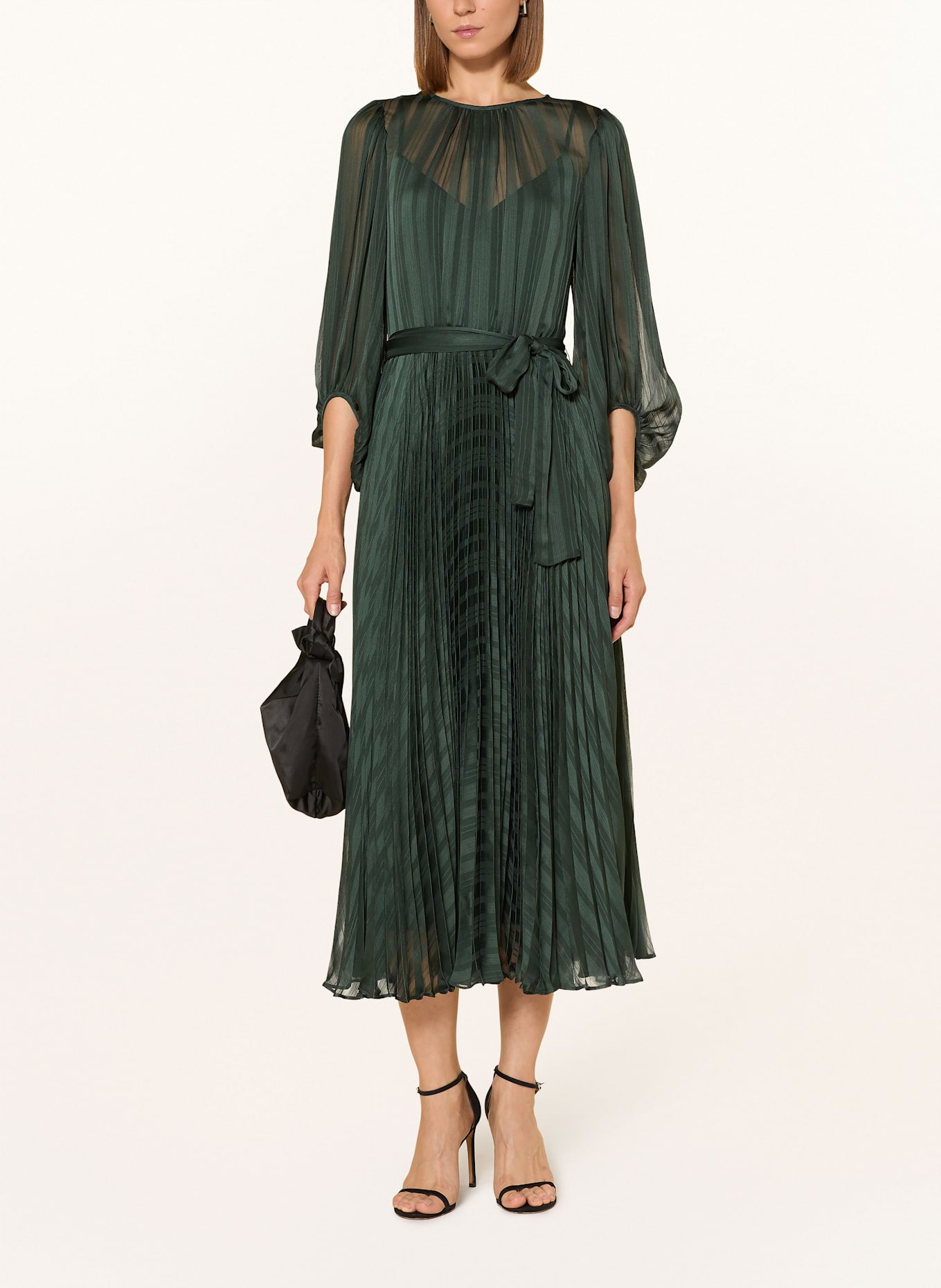 Phase Eight Kleid LUCIE mit Plissees und 3/4-Arm: DUNKELGRÜN