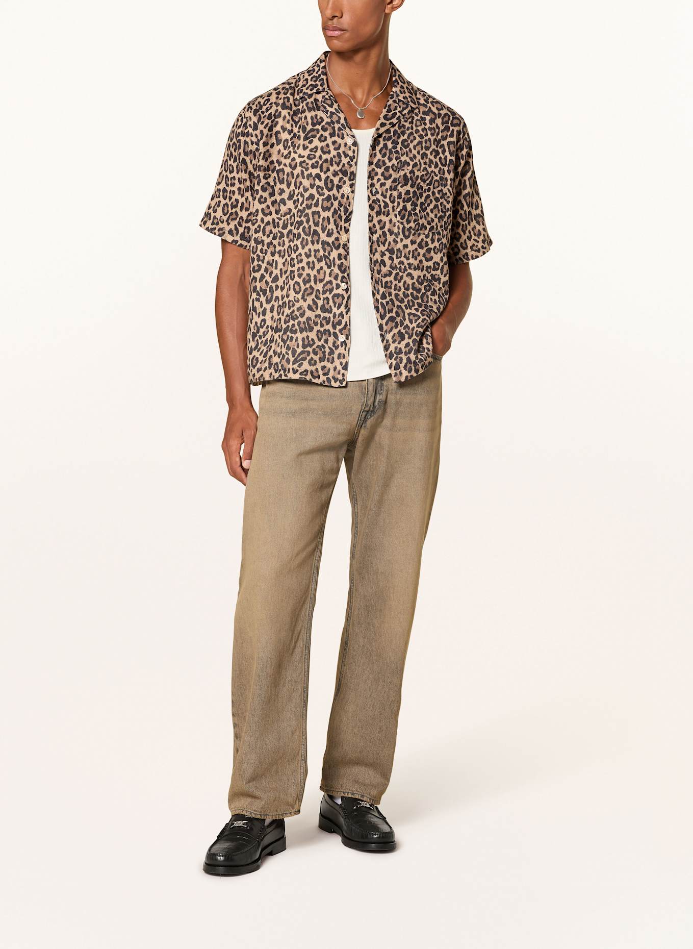 ALLSAINTS Resorthemd LEOPARDONE Comfort Fit mit Leinen: HELLBRAUN / BRAUN / SCHWARZ