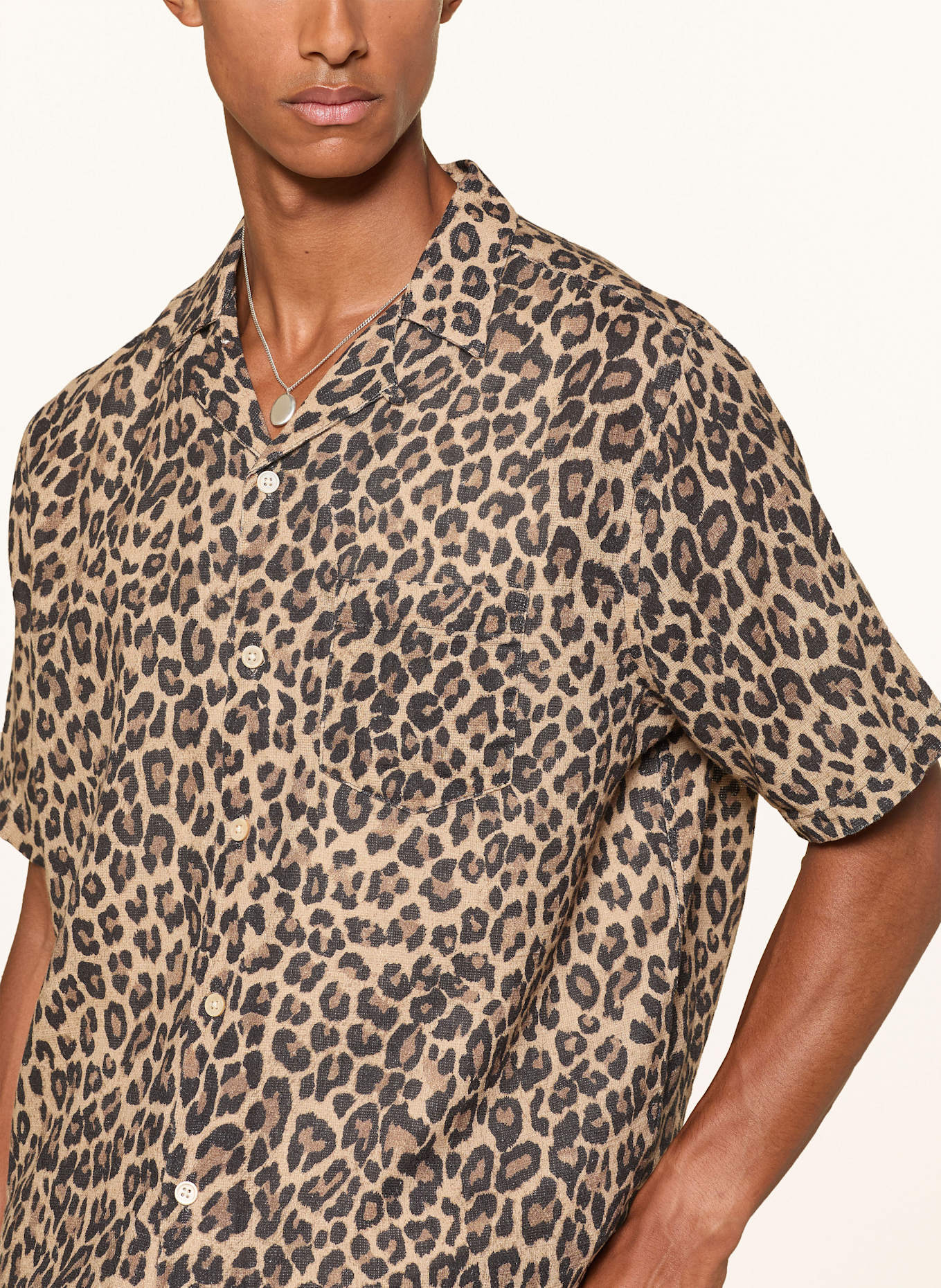 ALLSAINTS Resorthemd LEOPARDONE Comfort Fit mit Leinen: HELLBRAUN / BRAUN / SCHWARZ