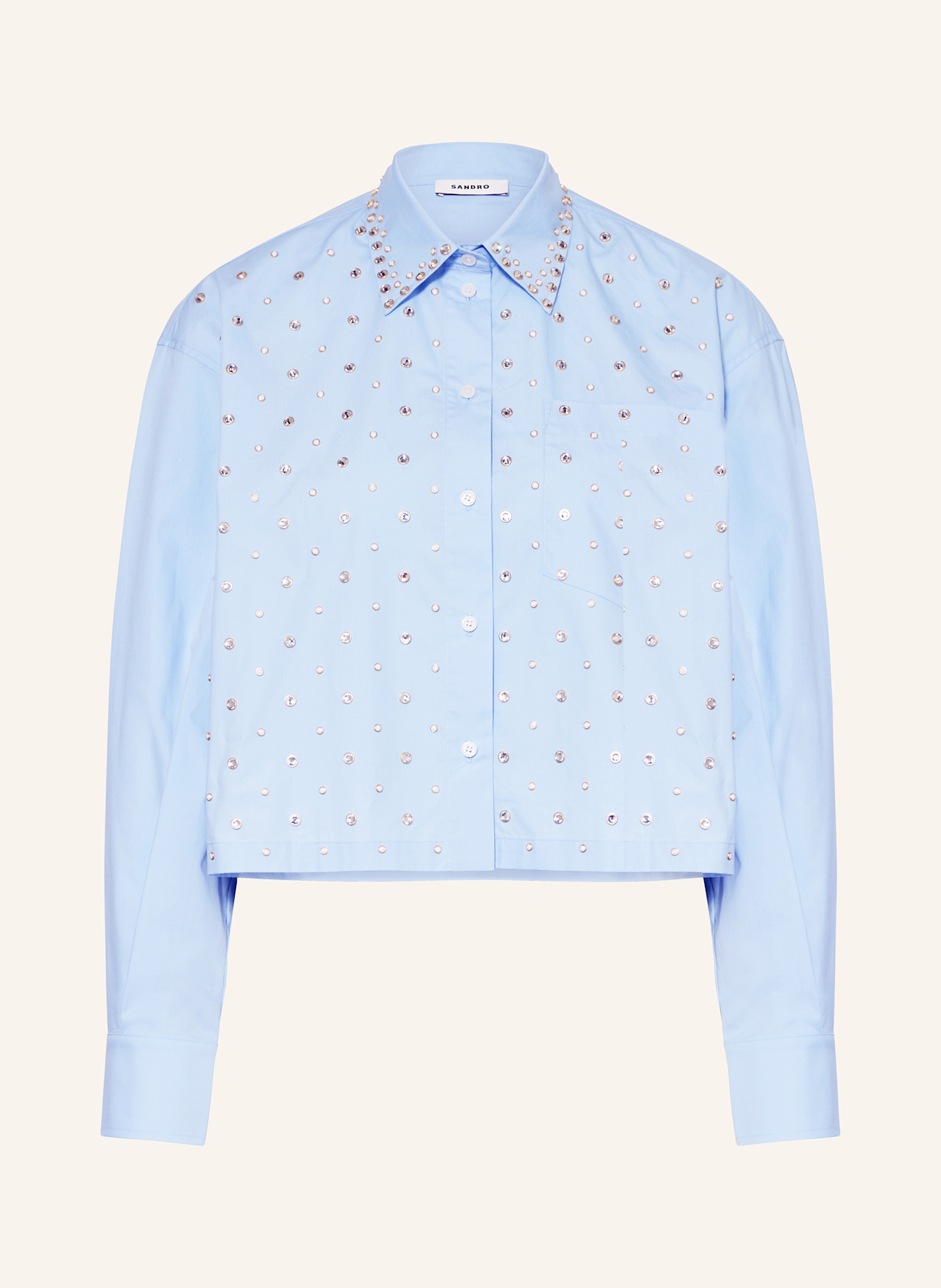 SANDRO Hemdbluse mit Schmucksteinen: HELLBLAU / GOLD / SILBER