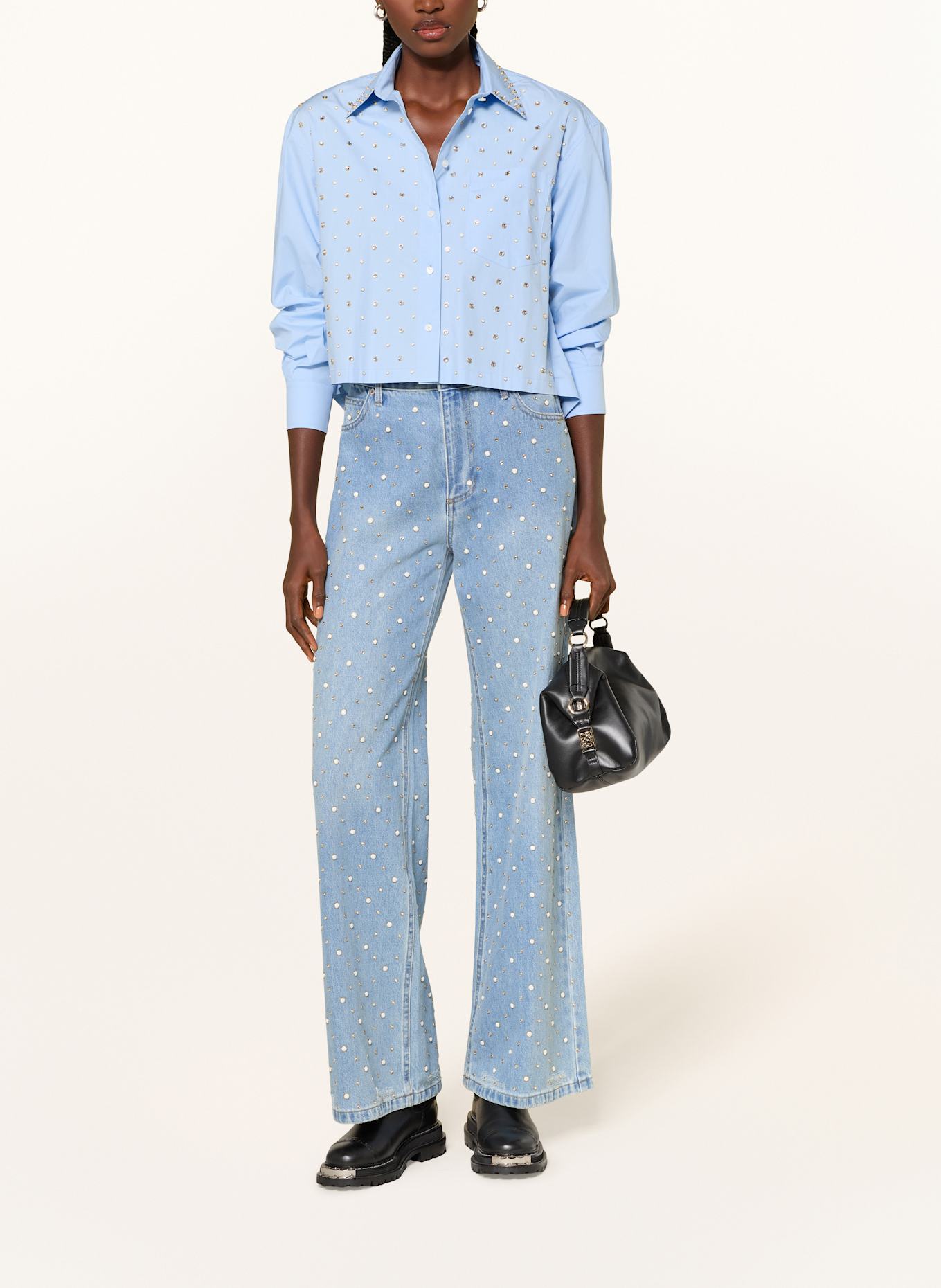 SANDRO Hemdbluse mit Schmucksteinen: HELLBLAU / GOLD / SILBER