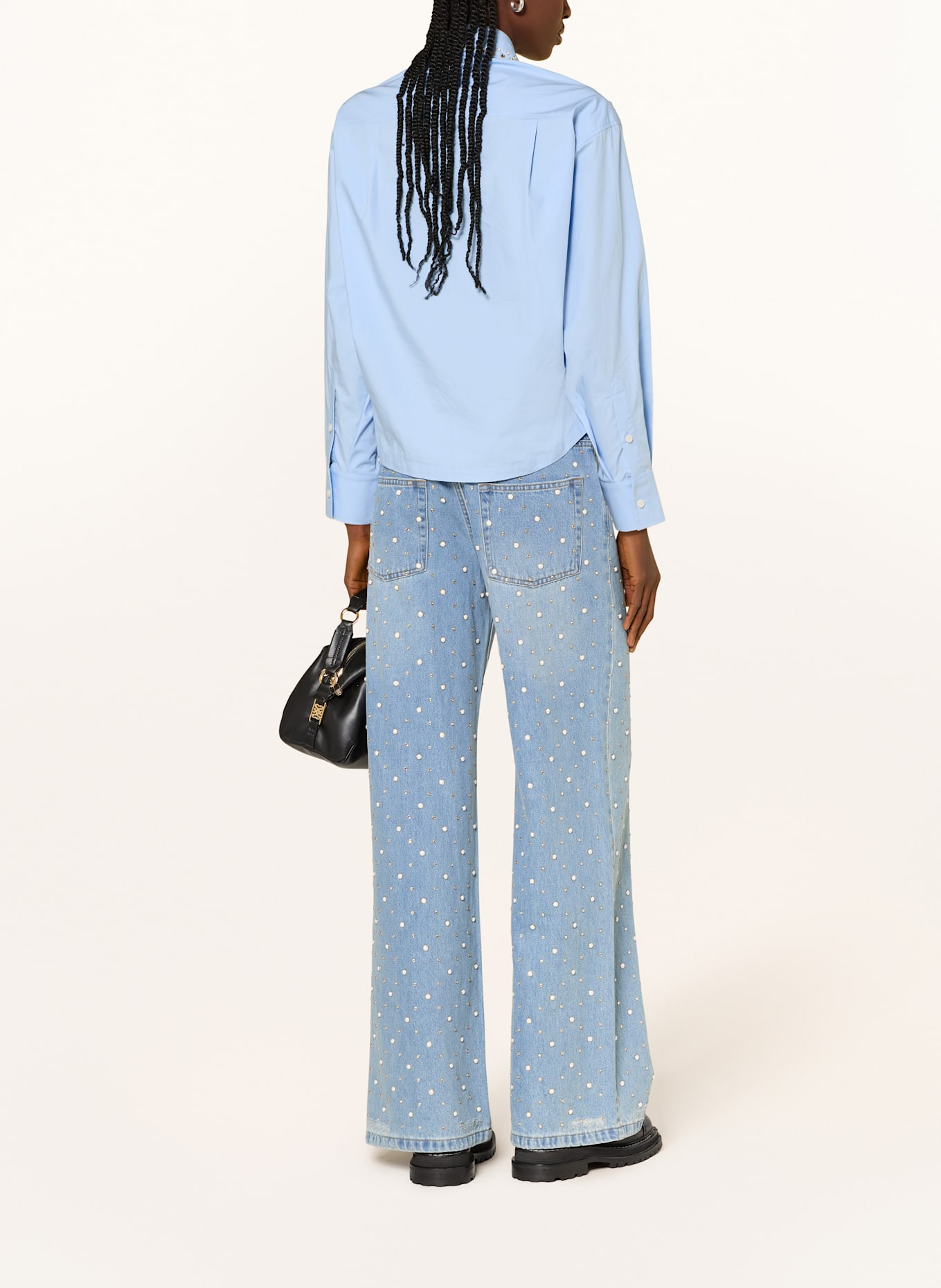 SANDRO Hemdbluse mit Schmucksteinen: HELLBLAU / GOLD / SILBER