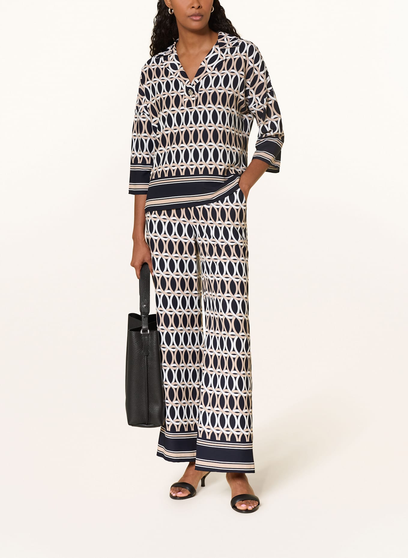 Joseph Ribkoff Marlenehose aus Satin: DUNKELBLAU / BEIGE / WEISS