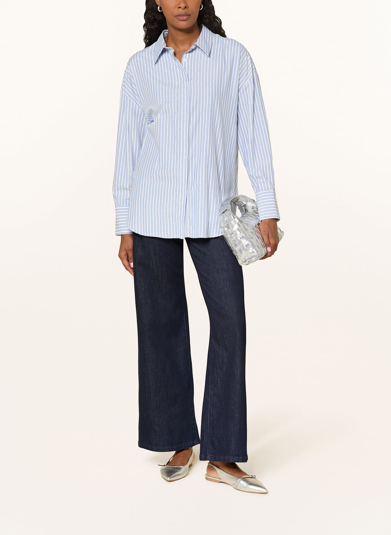 Joseph Ribkoff Oversized-Hemdbluse mit Schmucksteinen: ECRU / HELLBLAU