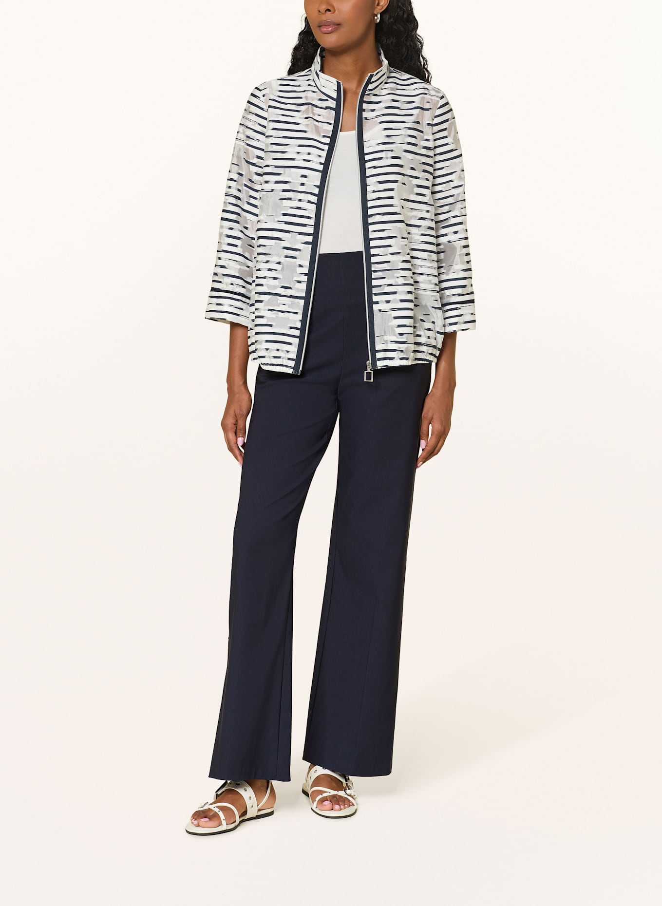 Joseph Ribkoff Jacket with 3/4 sleeve: WHITE / DARK BLUE
