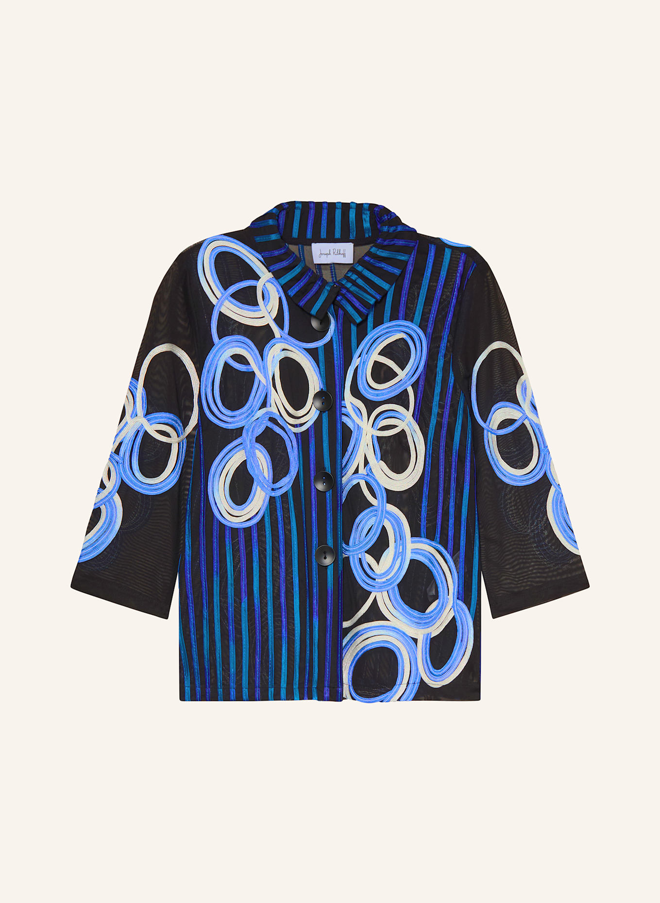 Joseph Ribkoff Mesh-Overjacket mit 3/4-Arm: SCHWARZ / BLAU / WEISS