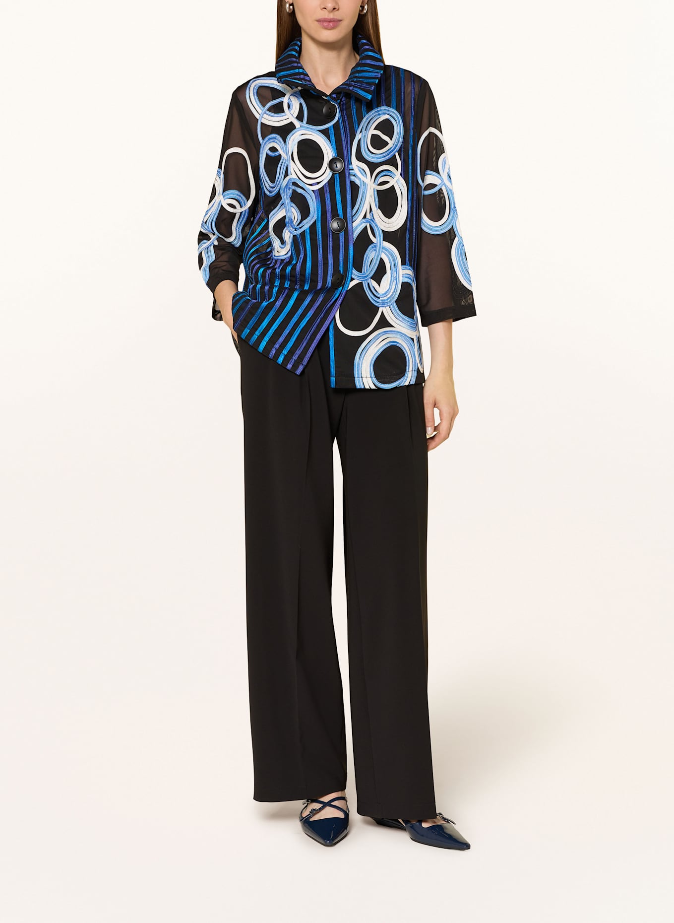 Joseph Ribkoff Mesh-Overjacket mit 3/4-Arm: SCHWARZ / BLAU / WEISS