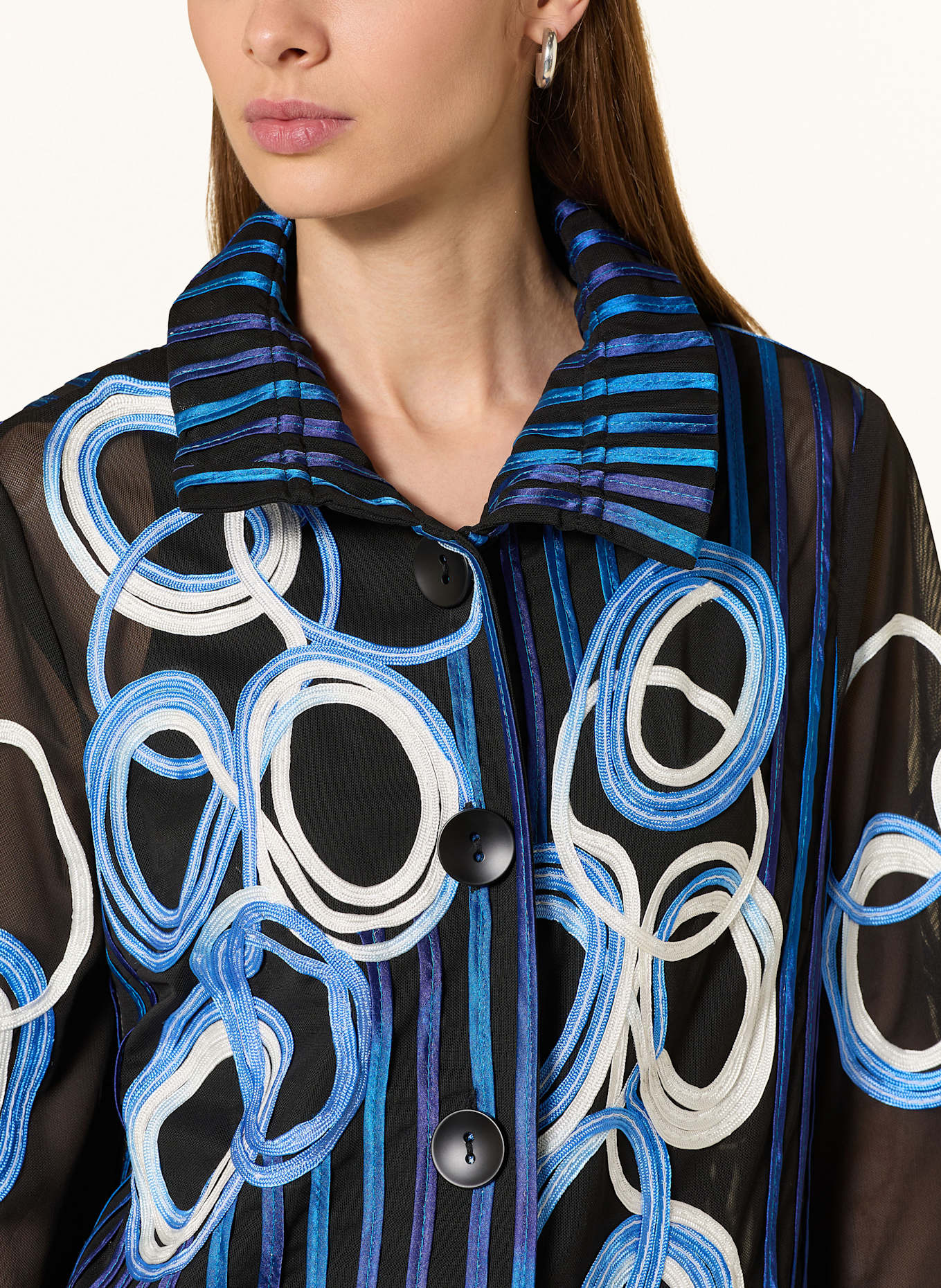 Joseph Ribkoff Mesh-Overjacket mit 3/4-Arm: SCHWARZ / BLAU / WEISS