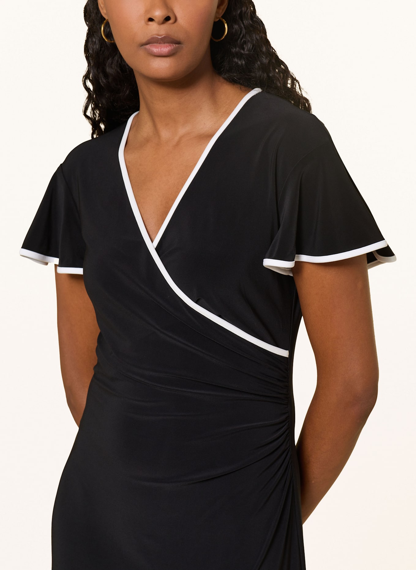 Joseph Ribkoff Jersey dress in wrap look: BLACK / ECRU