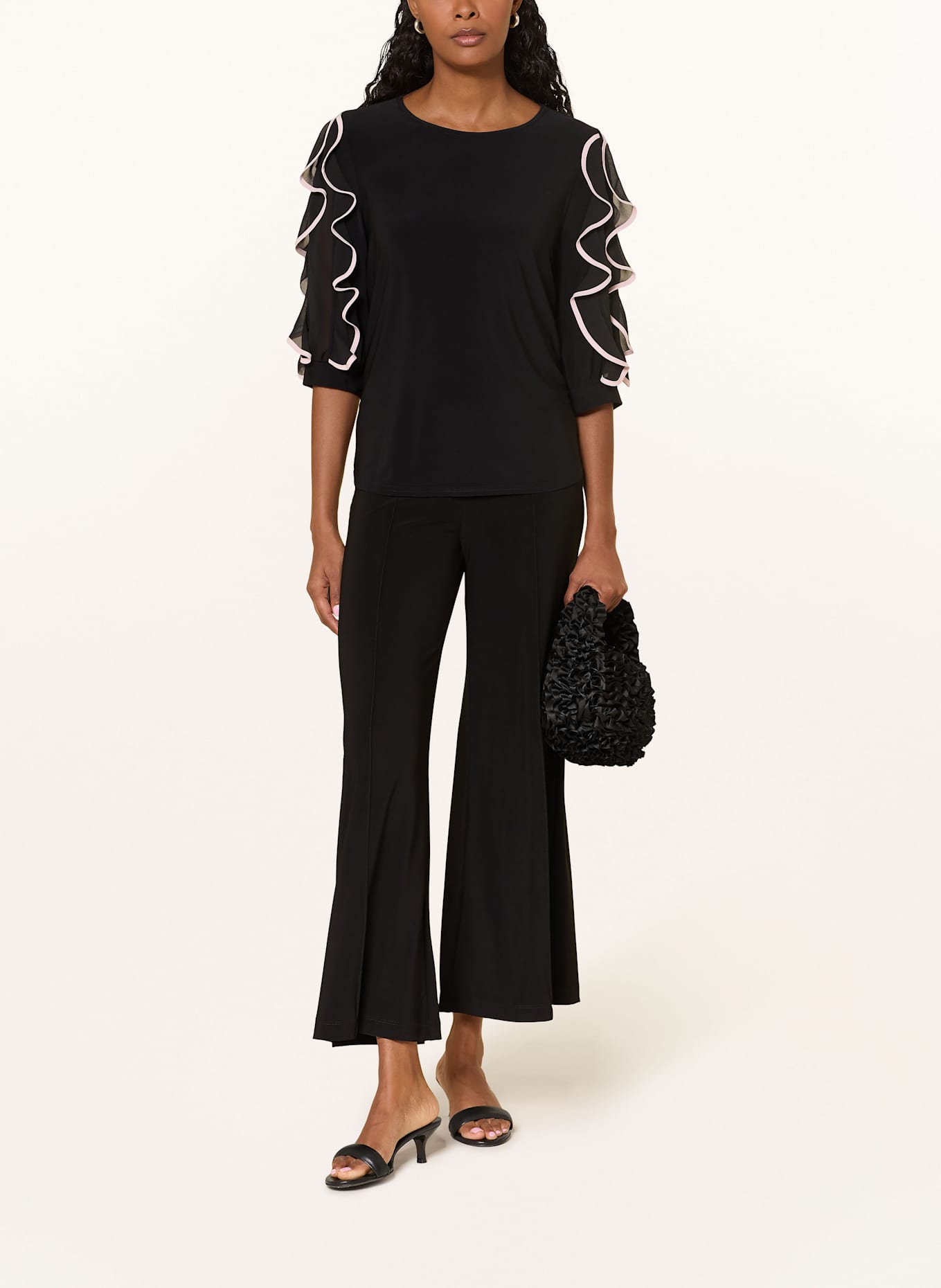 Joseph Ribkoff Halenka s volány a 3/4 rukávem: ČERNÁ / STARORŮŽOVÁ